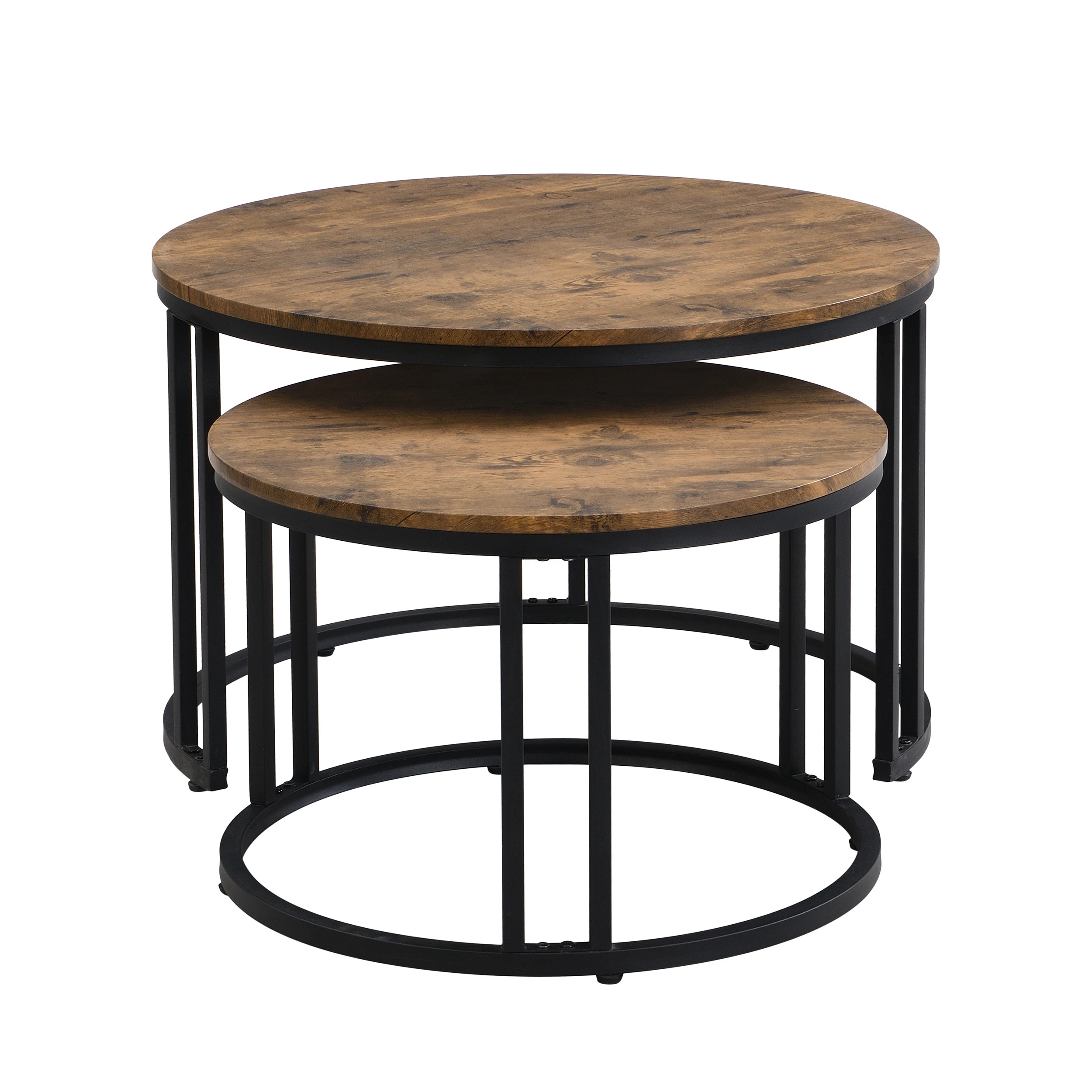 6 IHOMDEC Round Metal and Wooden Nesting Coffee table - Brown, 6 of 9