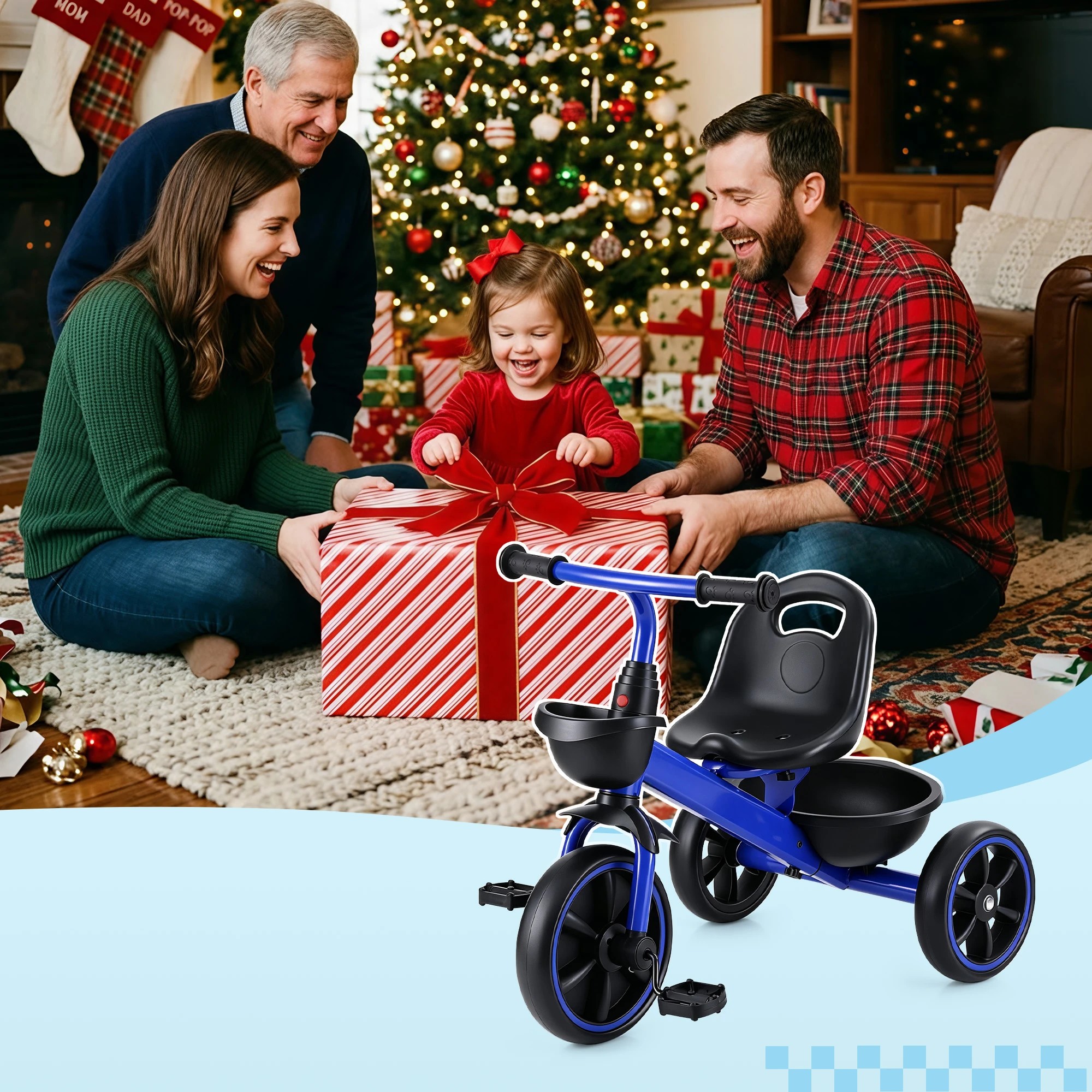 9 RIGO Tricycle Bike, Kids Bike with 3 wheels, basket Carbon Steel 68cm - Blue, 9 of 9