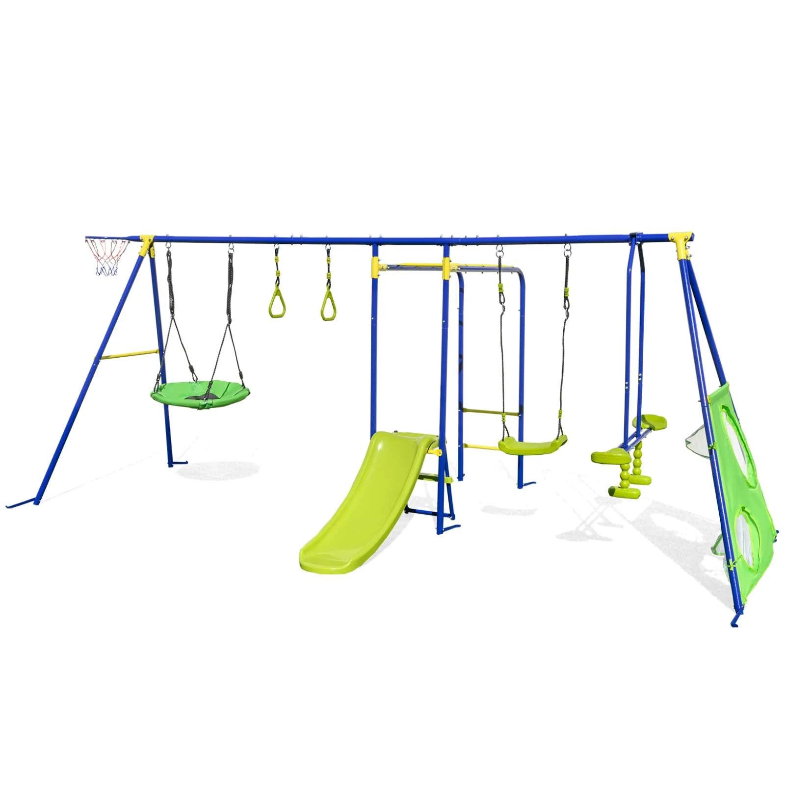 1 Costway 8-in-1 Outdoor Swing Set Metal Frame Swing Stand 300KG - Blue, 1 of 1