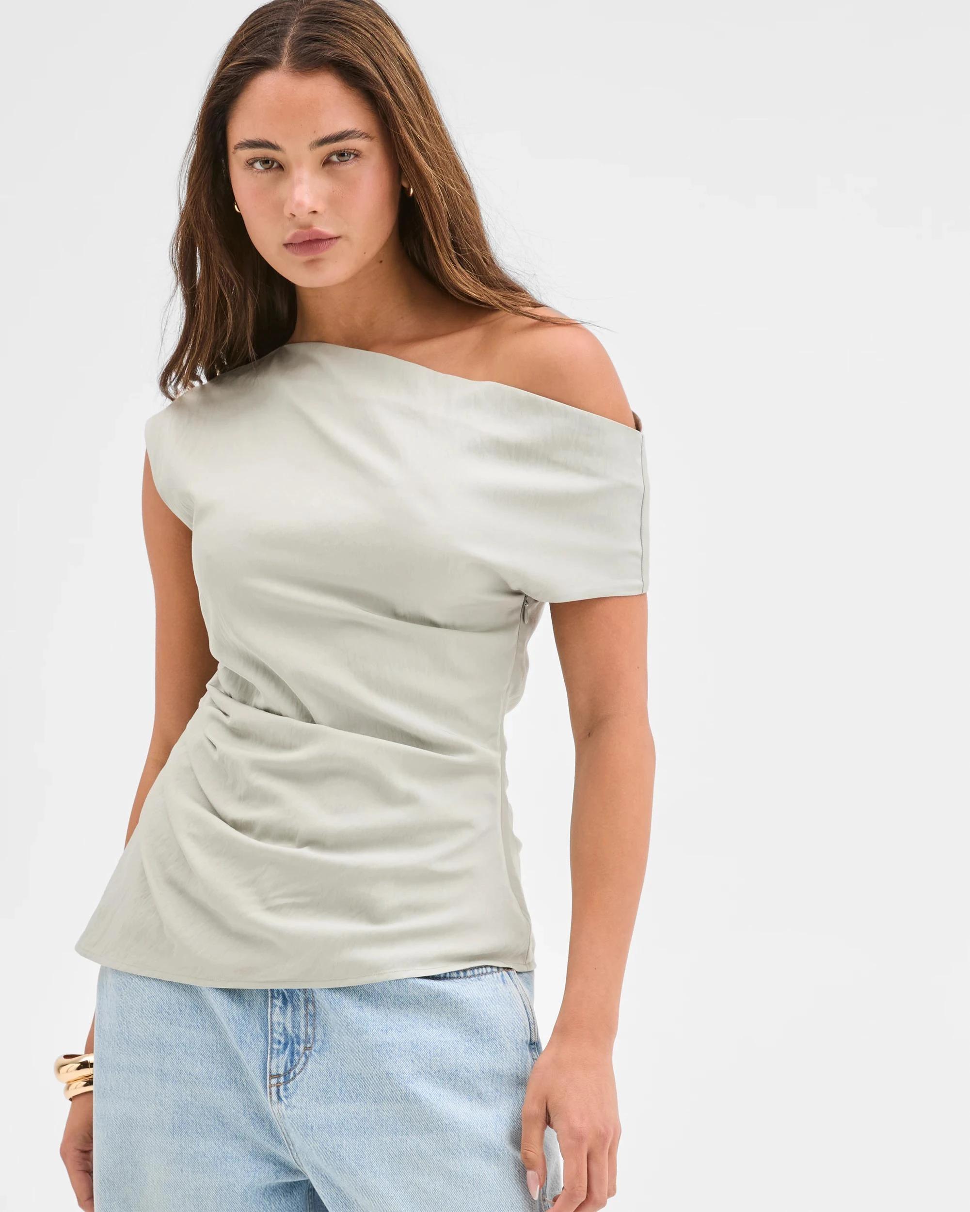 4 Lily Loves Gathered Side Off Shoulder Top SEAFOAM, 4 of 6