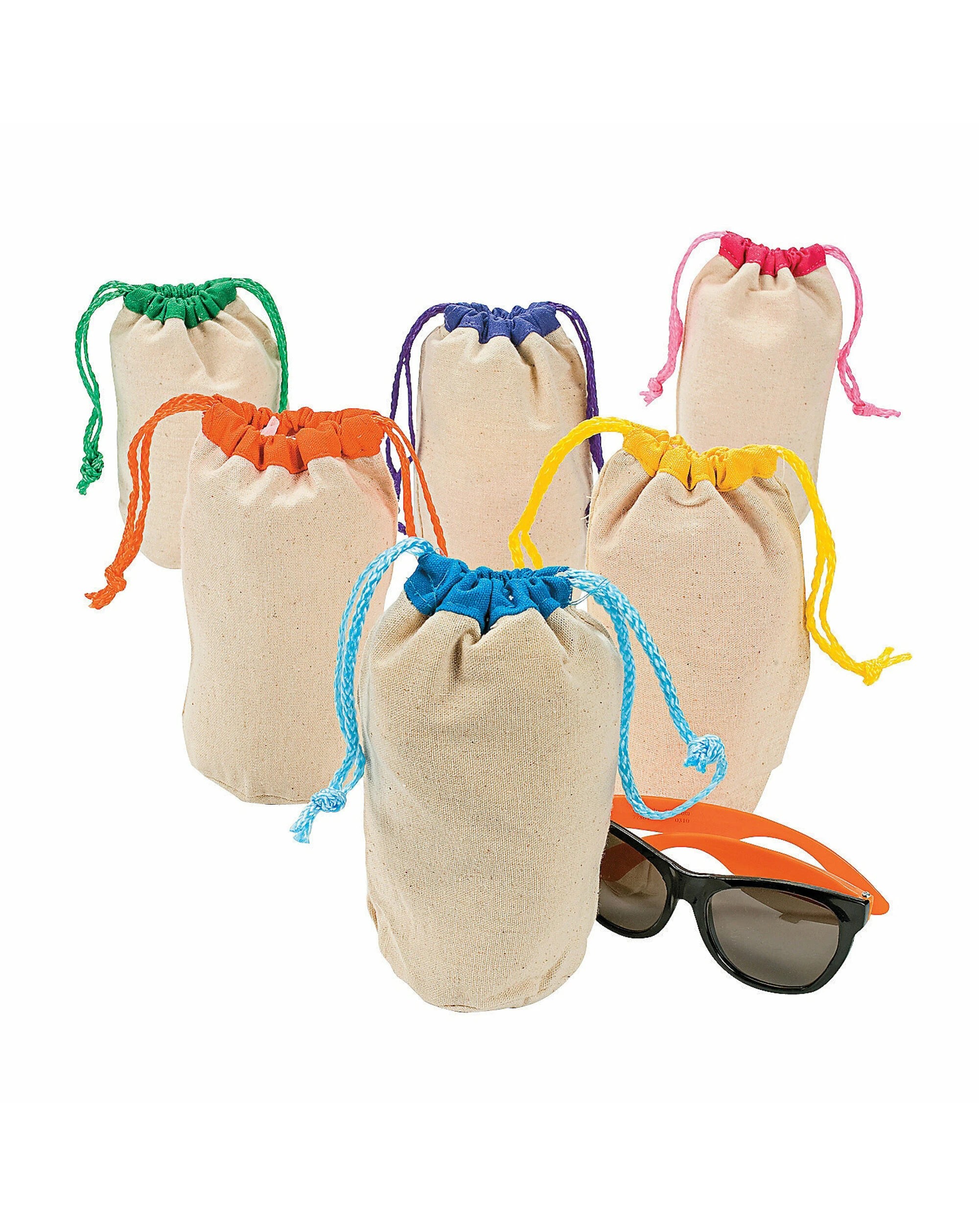 1 Partyrama Canvas Bright Trim Drawstring Bags Pack of 12, 1 of 1