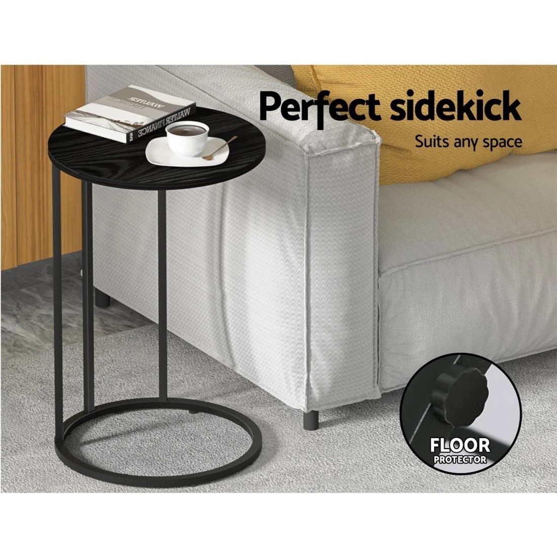 4 Artiss Coffee Table Side Table Round  Martha - Black, 4 of 7
