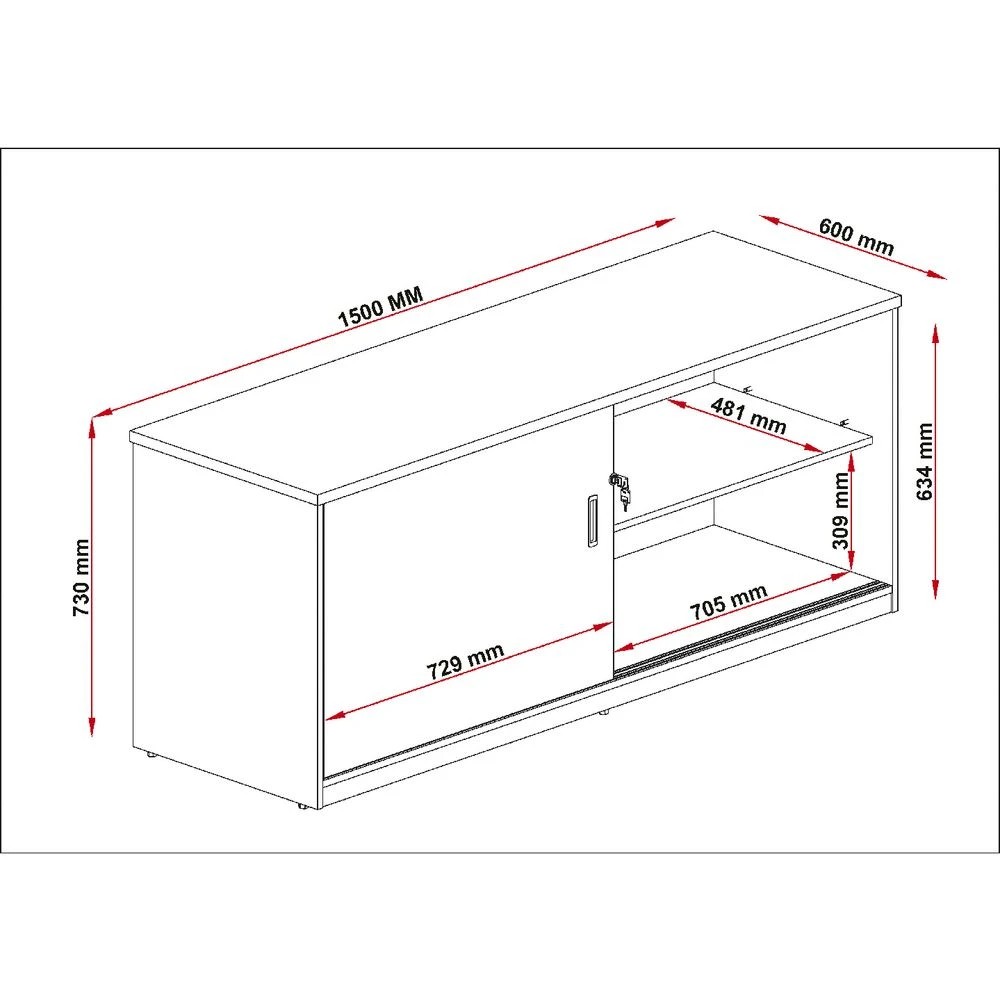 3 Stilford Professional Credenza 1500mm Sliding Door Oak Cabinets Cupboards, Lockers and Credenzas, 3 of 3