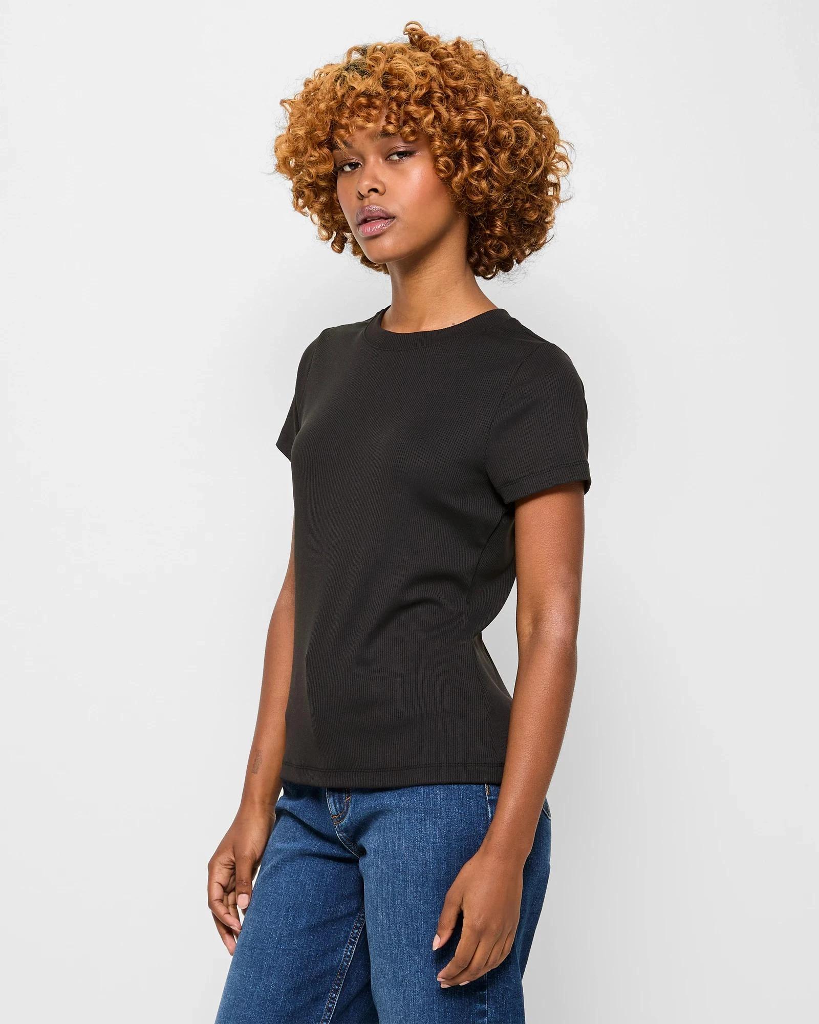 2 Target Petites Crew Neck Ribbed T-Shirt BLACK, 2 of 5