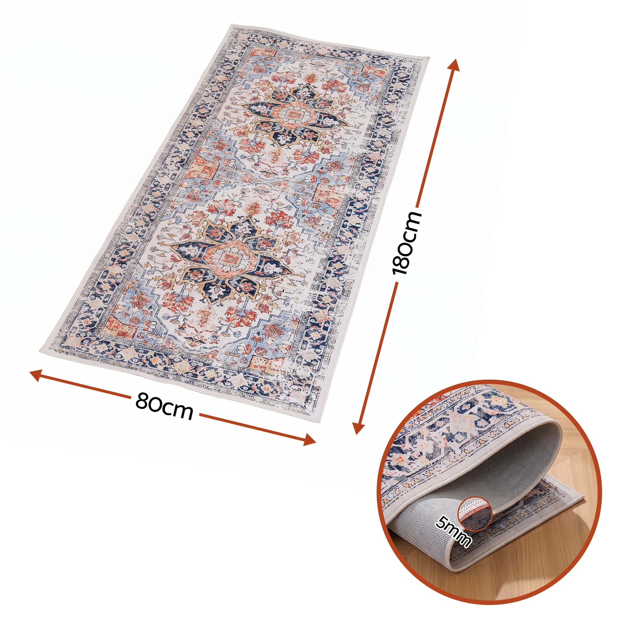 2 Artiss 80 x 180 cm Hallway Runner Rugs for Living Room 0.5cm Washable Non-Slip - Multi, 2 of 10