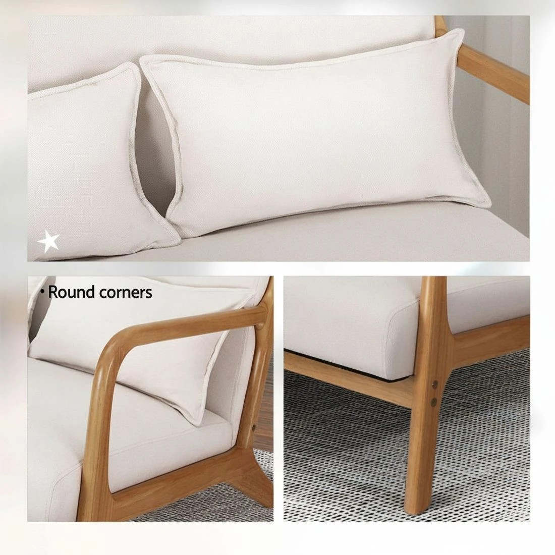 4 Artiss Armchair 2-seater Loveseat Fabric - Beige, 4 of 4