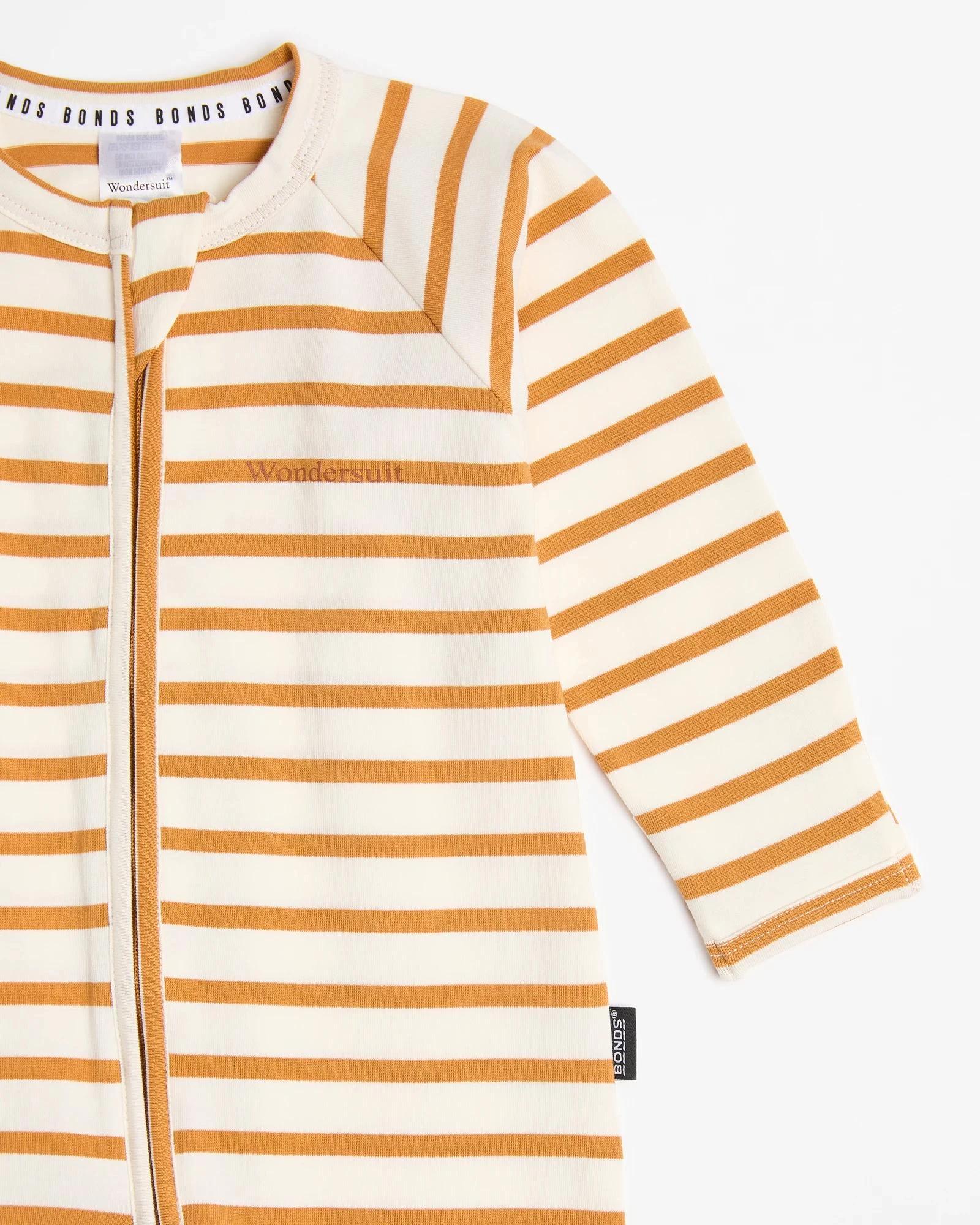 3 Bonds Baby Print Zip Wondersuit Coverall CREAM/BROWN STRIPE MARSCAPONE, 3 of 5