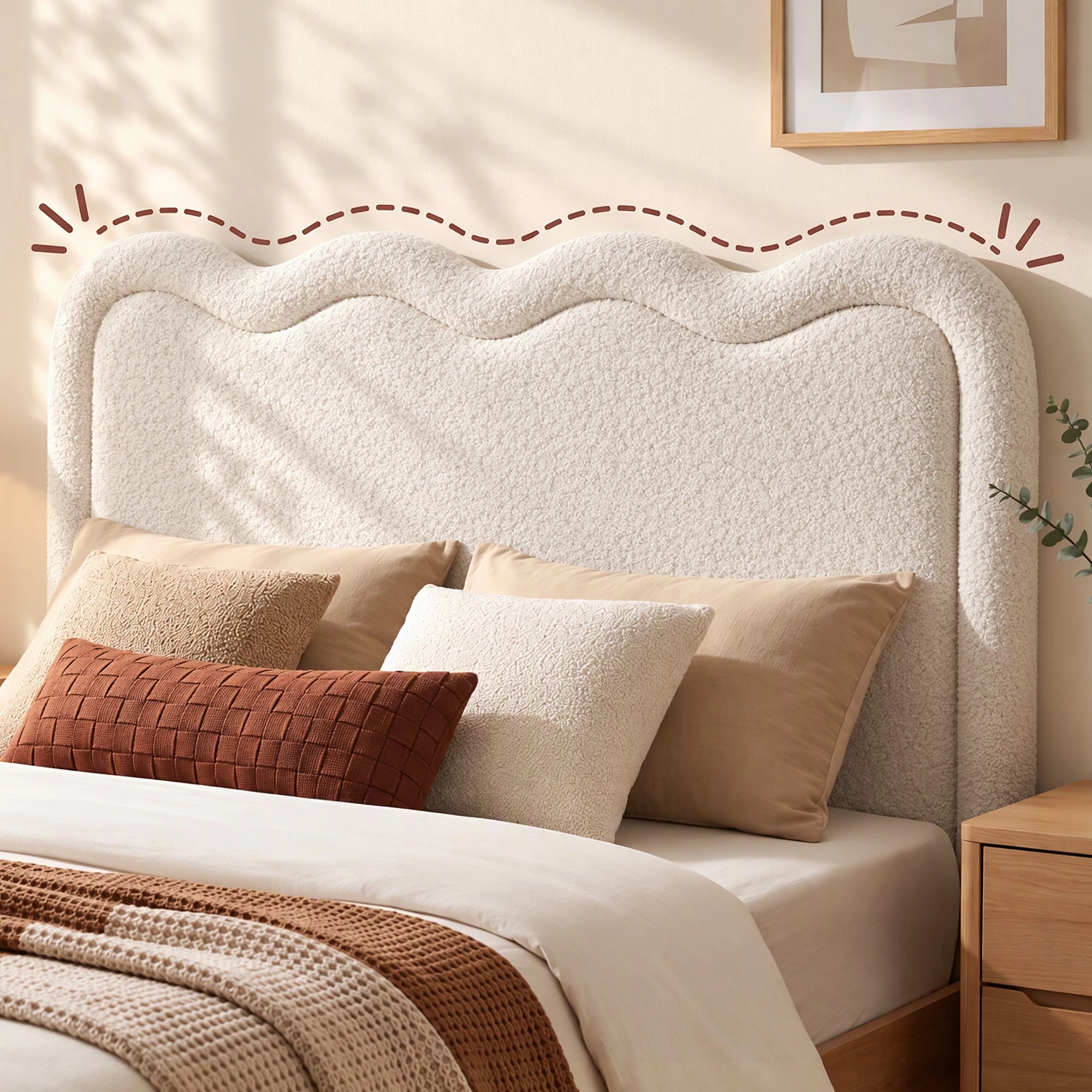 Artiss Boucle Bed Head Upholstered Wavy Headboard - Queen Bed - Beige ...