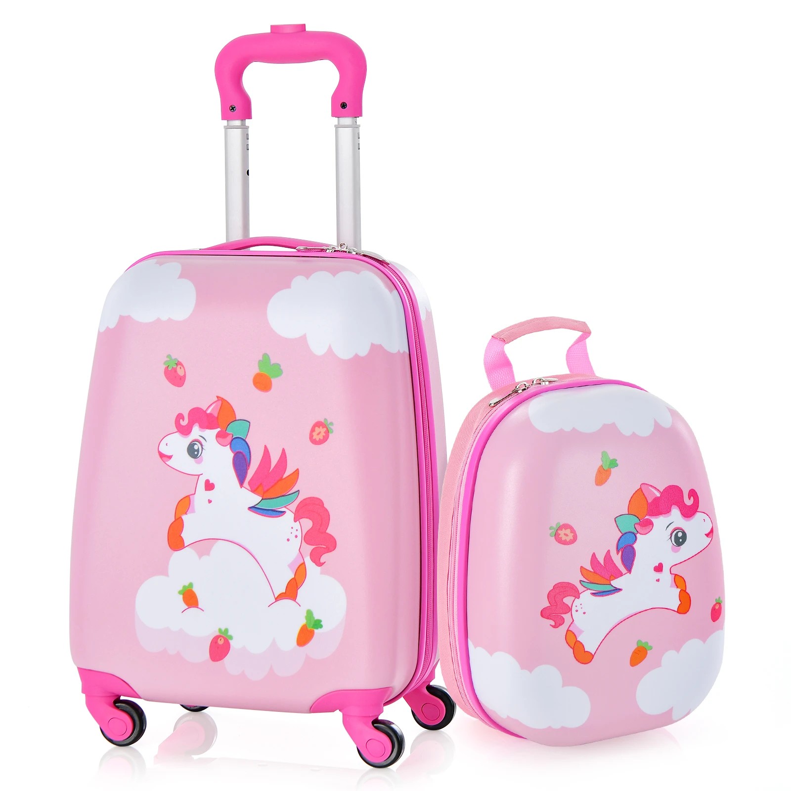 1 Costway 2PC Luggage Set Suitcase & Backpack Travel Carry On Bag Unicorn Pattern - Pink, 1 of 1