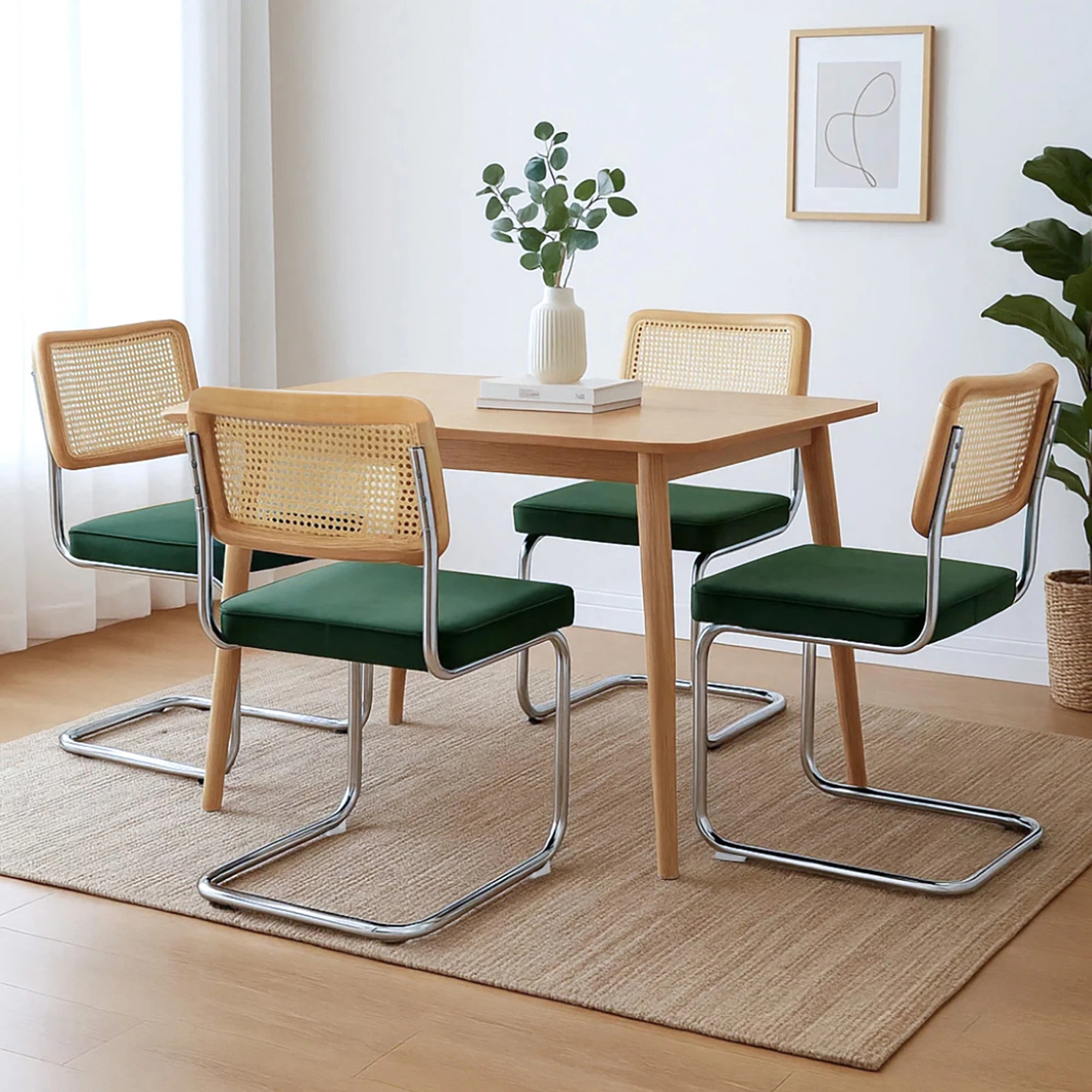 8 Levede 4xRattan  Cesca Velvet Chair Dining - Green, 8 of 9
