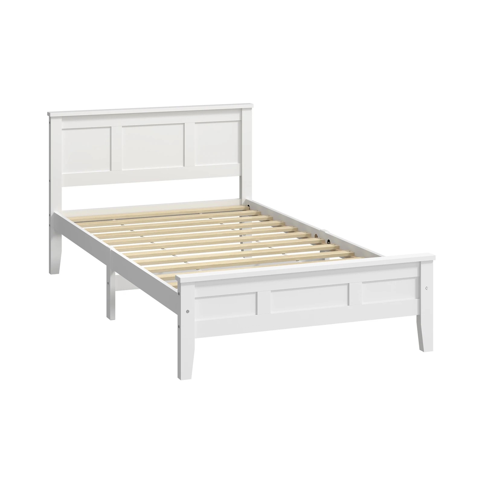 7 Oikiture Single Wooden Bed Frame with Slatted Base Headboard Pine Timber Single - White, 7 of 9