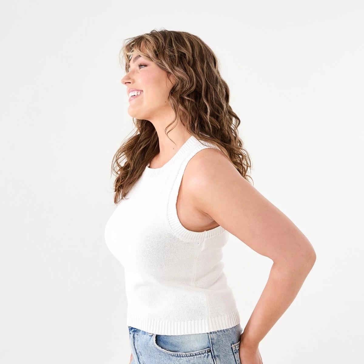 2 Sleeveless Cotton Blend Knit Top SNOW WHITE, 2 of 5