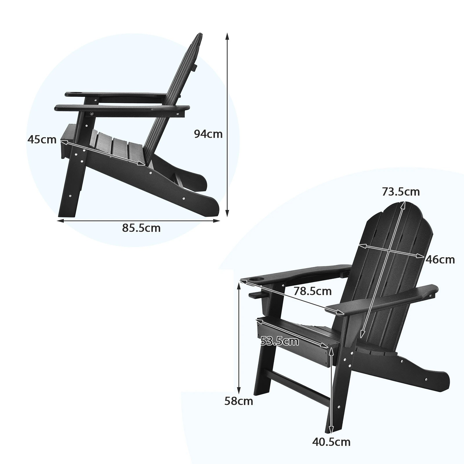 2 Costway Outdoor Chair Adirondack Beach Chair Sun Lounge Patio Furniture - Black, 2 of 2
