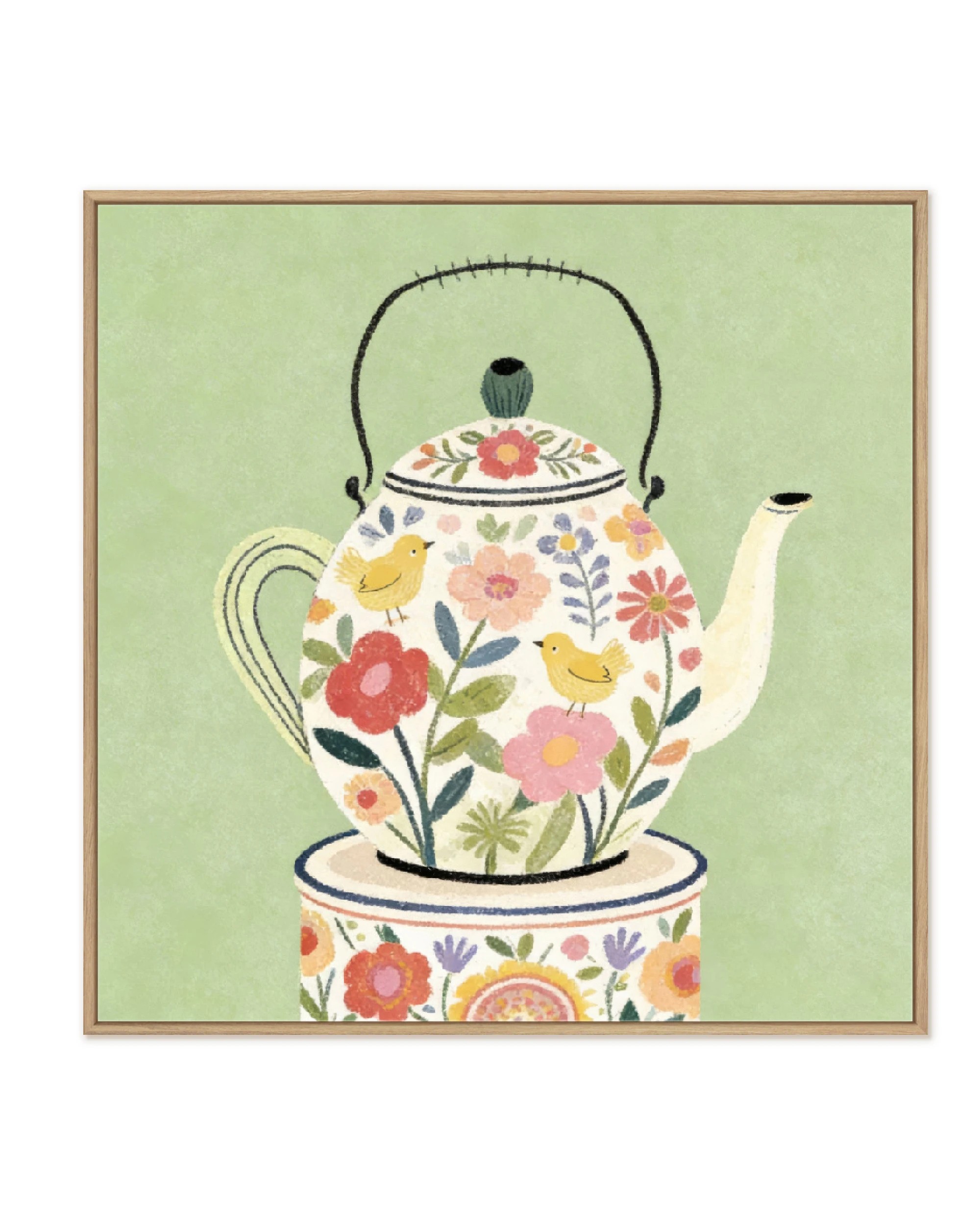 The Wall Art Warehouse - Sweet Teapot Garden Birds - Stretched Framed ...