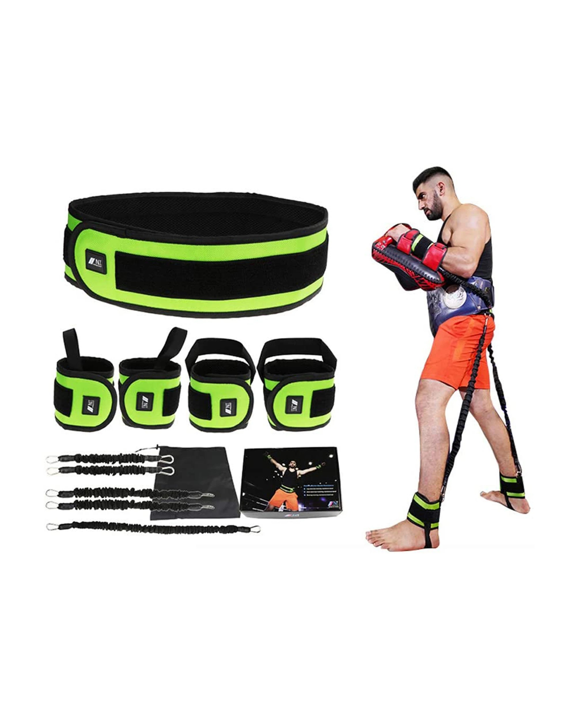 2 TODO 150lbs Resistance Trainer Band Set Muscle Training Belt Boxing Pilates Ankle Wrist Advanced Bounce Straps - Green, 2 of 5