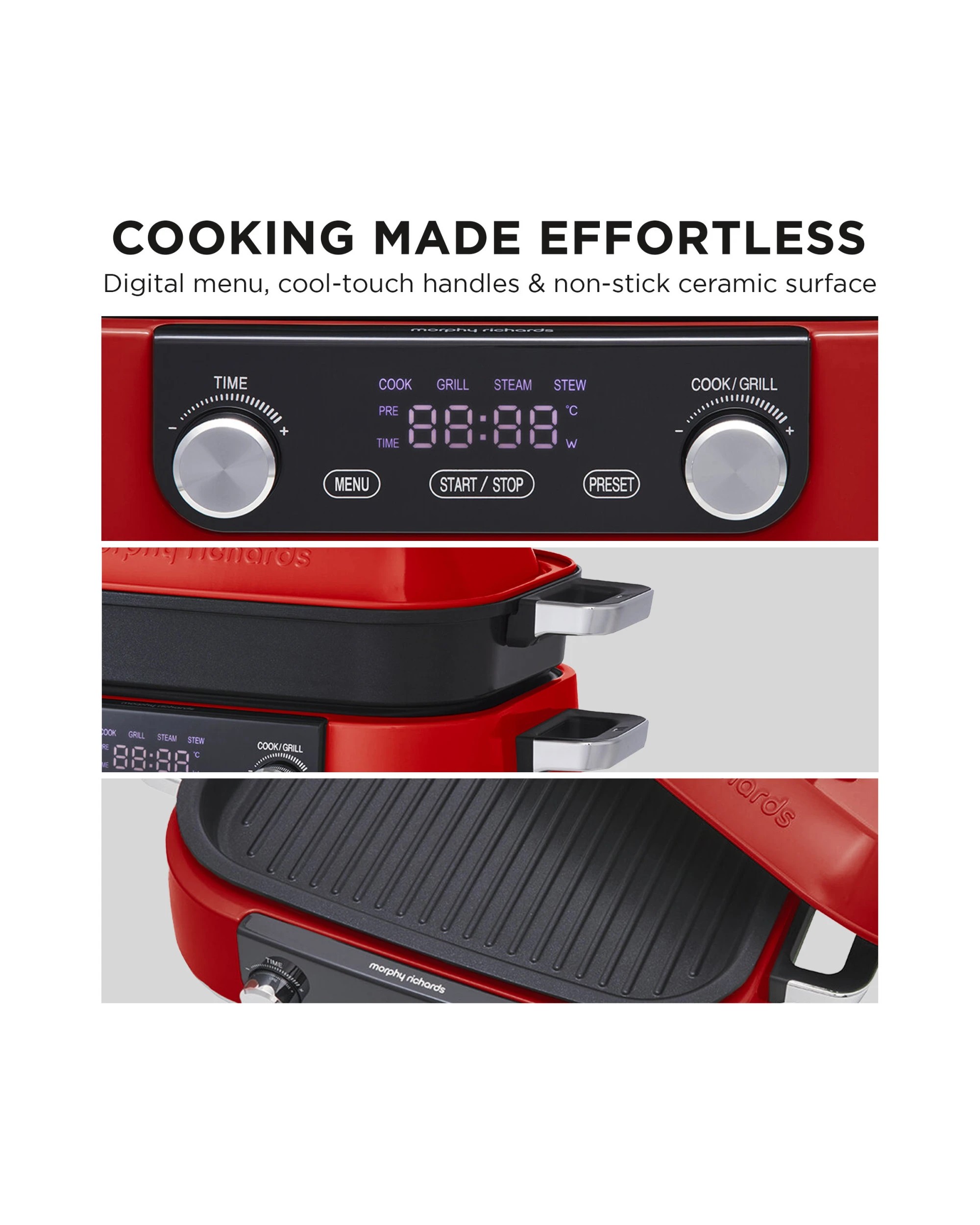6 Morphy Richards 3l Non-stick Multifunction Electric Cooker Pan In Red, 6 of 8