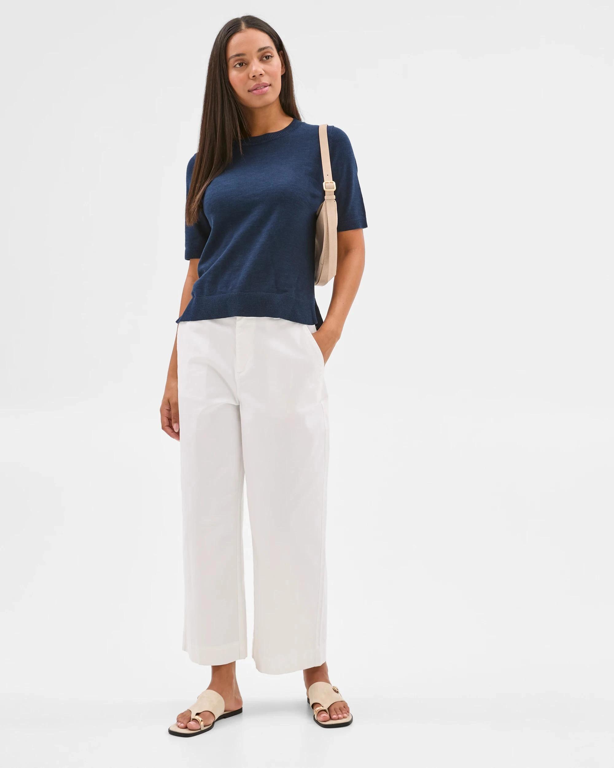 3 Target Australian Cotton/Linen Blend Knitted T-Shirt NAVY, 3 of 6