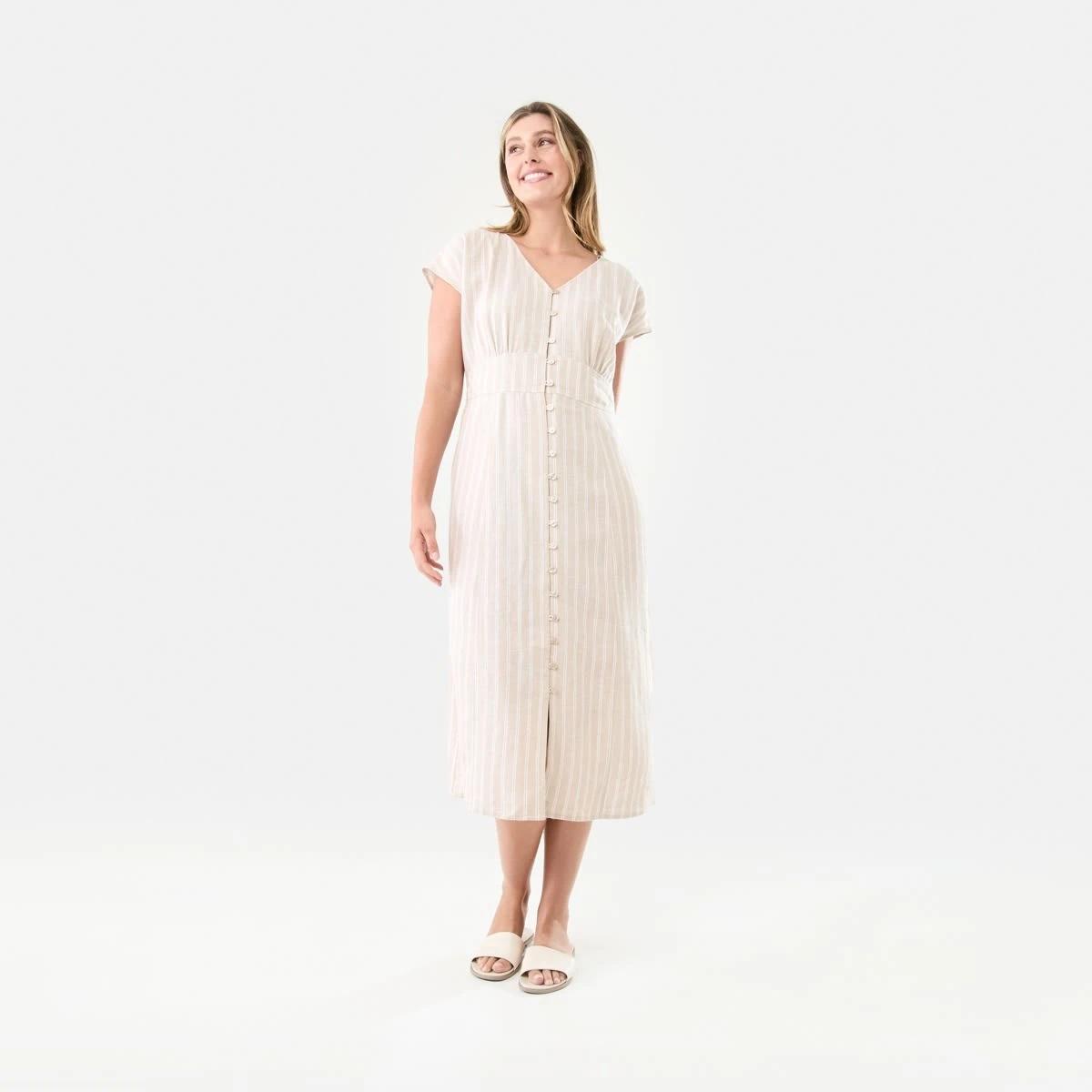 1 Short Sleeve Button Down Tea Midi Dress Gia Stripe, 1 of 9