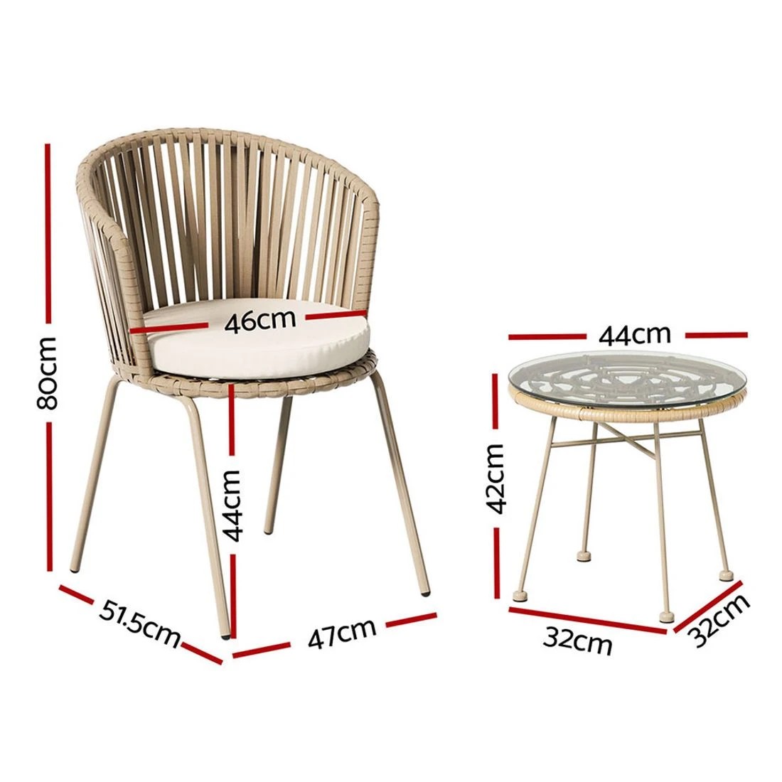2 Gardeon 3PC Outdoor Bistro Set Patio Furniture Rope Setting Chairs Table - White, 2 of 5