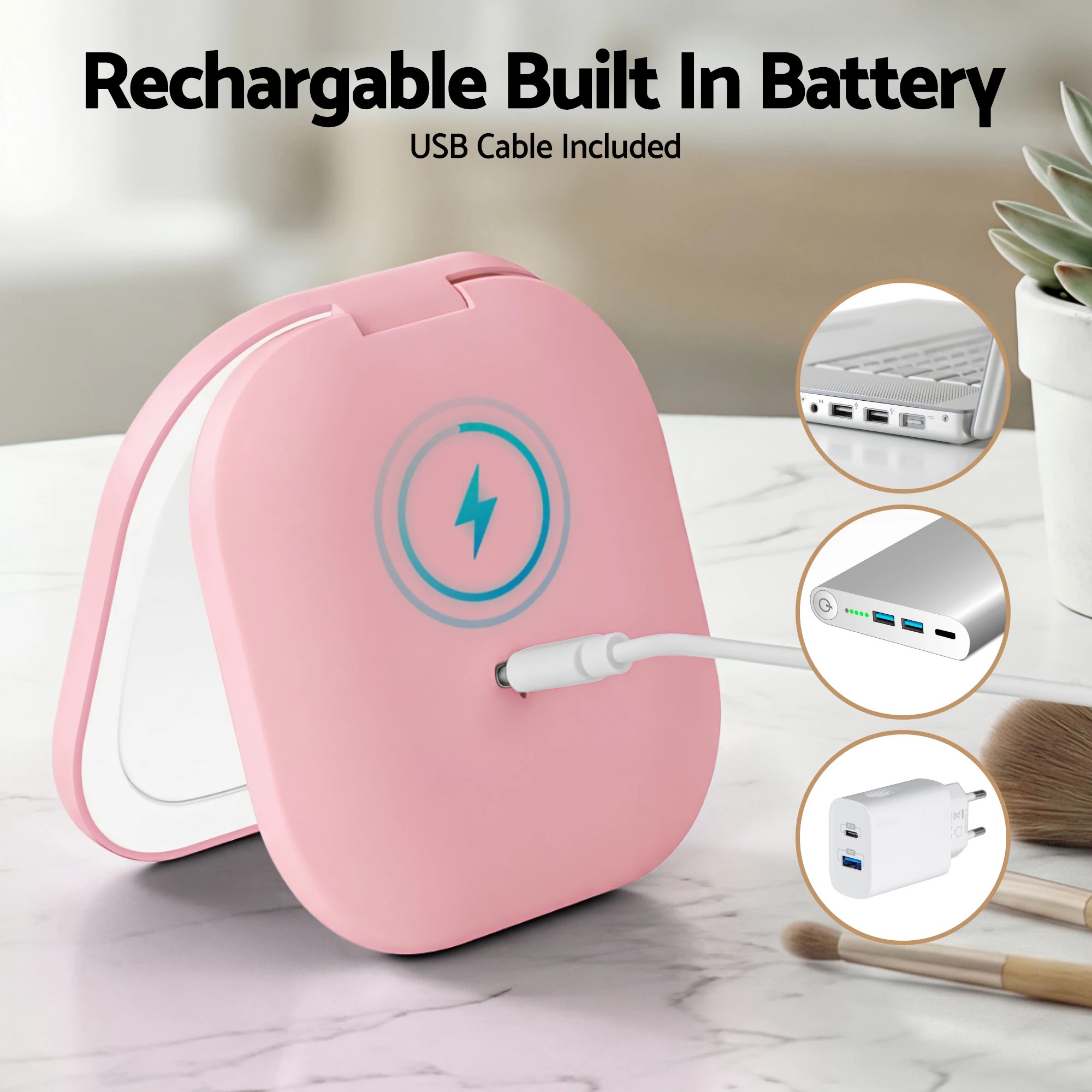 5 Embellir LED Compact Mirror Lighted Travel Makeup Mirror Pocket-Sized 1x 10x Magnification Square - Pink, 5 of 7