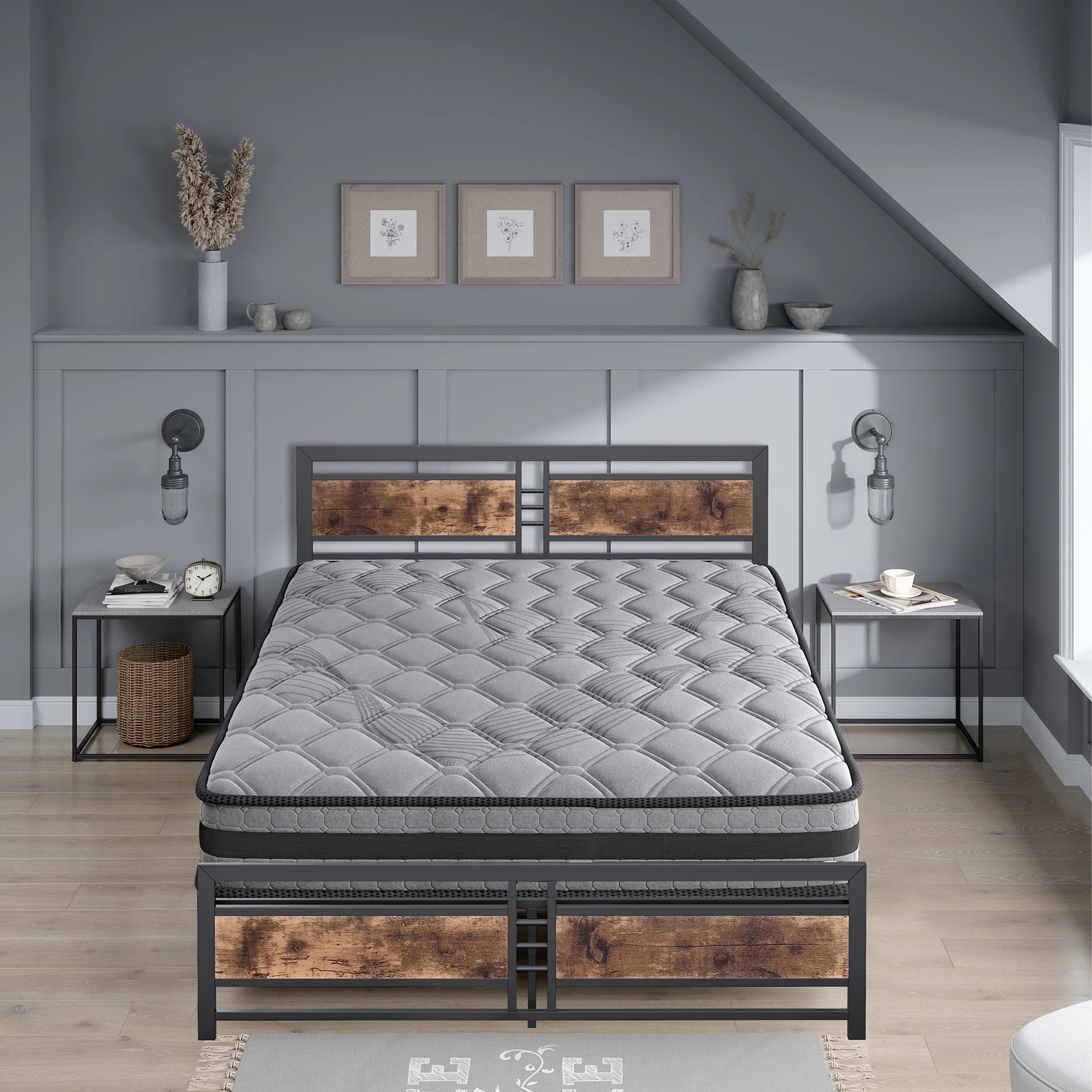 7 Metal Bed Frame Mattress Base Set Wood King Double Queen Pocket Spring HD Foam Q, 7 of 7