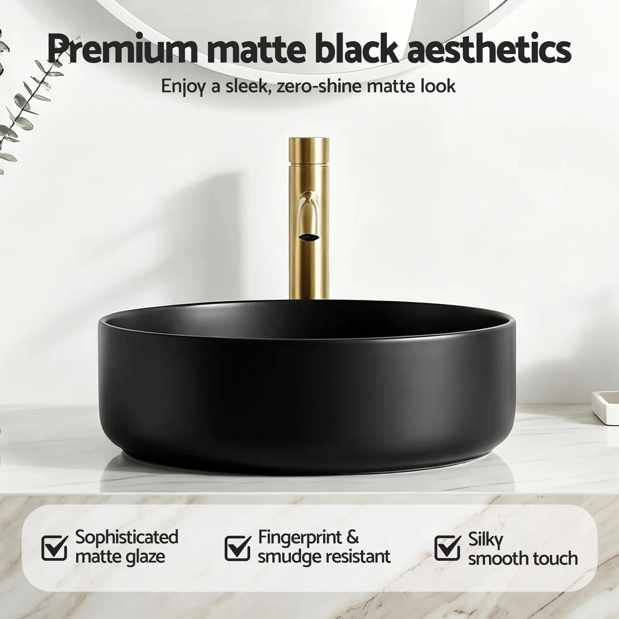 3 Cefito Bathroom Basin Ceramic Vanity Sink Vessel Bowl Wash Matte  Round Countertop - Black, 3 of 7