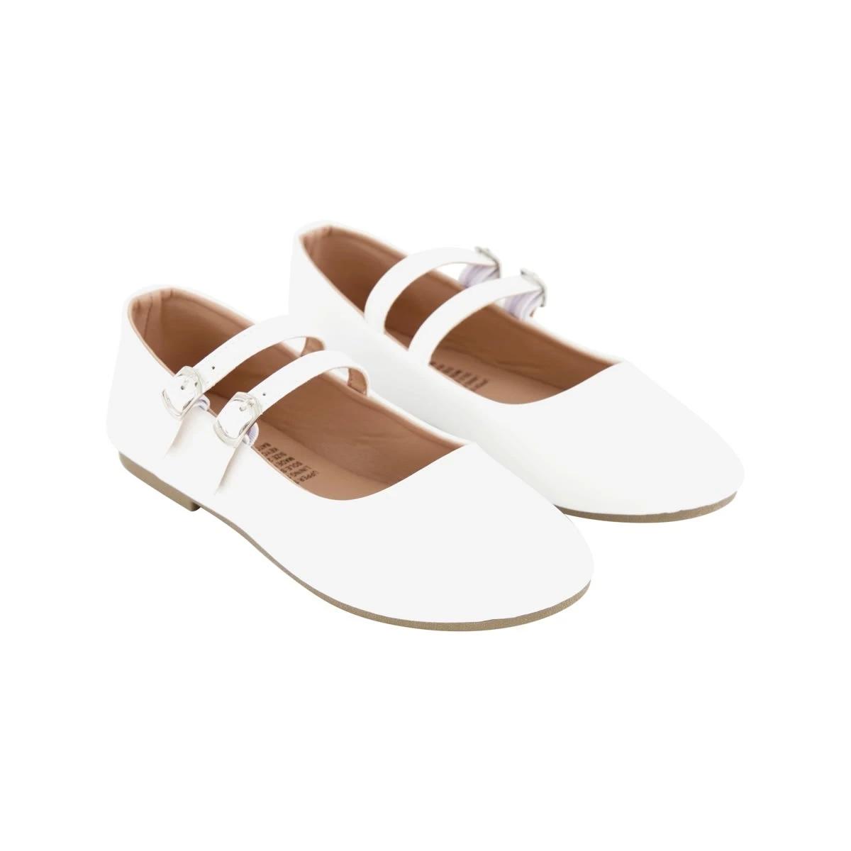 4 Senior Double Buckle Flats WHITE, 4 of 5