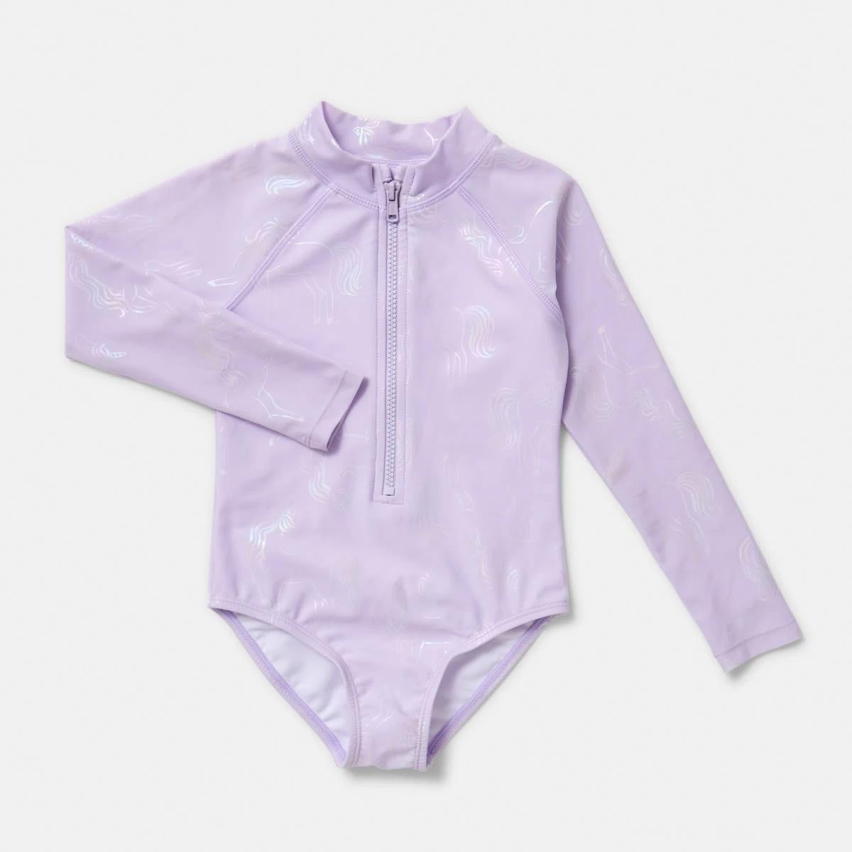 5 Long Sleeve One Piece Swimsuit UNICORN SHIMMER PASTEL LILAC, 5 of 8
