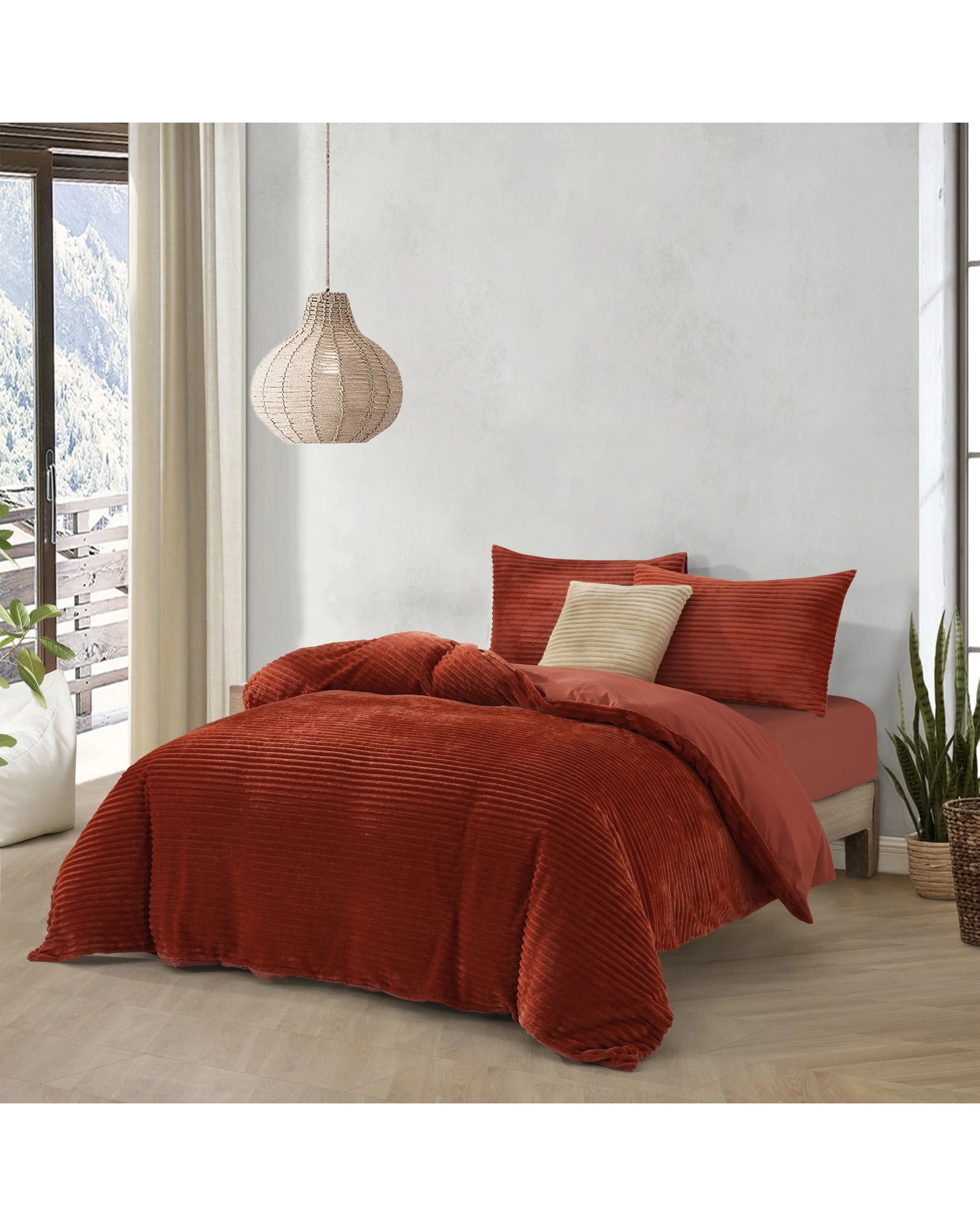 2 Dreamaker Signature Embossed Corduroy Fleece Quilt Cover Set - King Single Bed - Rust Red, 2 of 8