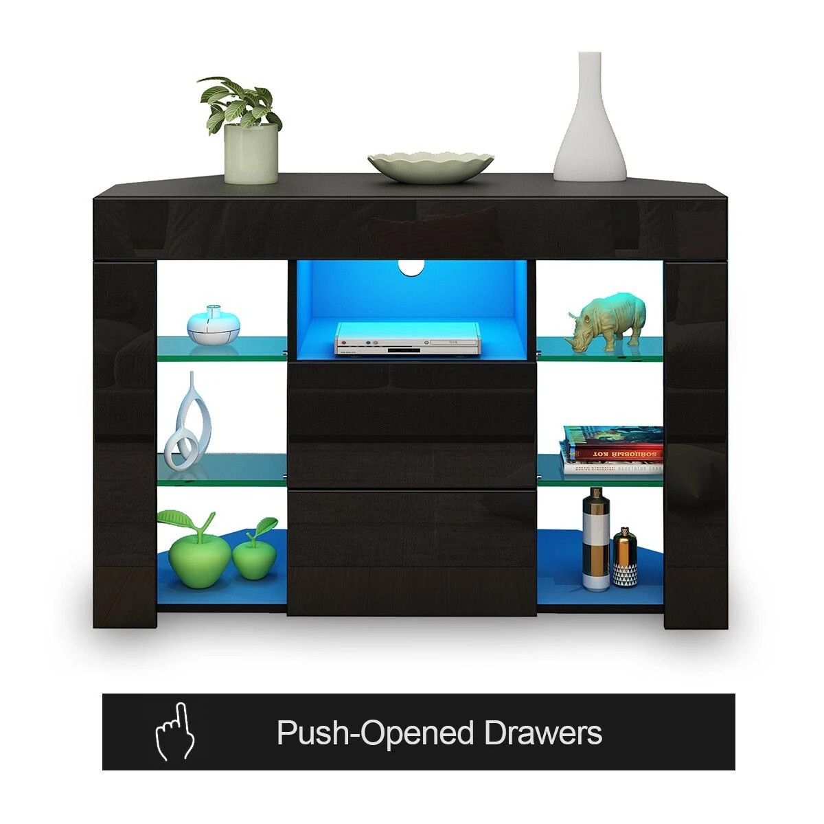 3 Ausway Modern TV Cabinet Storage Unit 2 Drawers High Gloss LED Lighted, 3 of 8