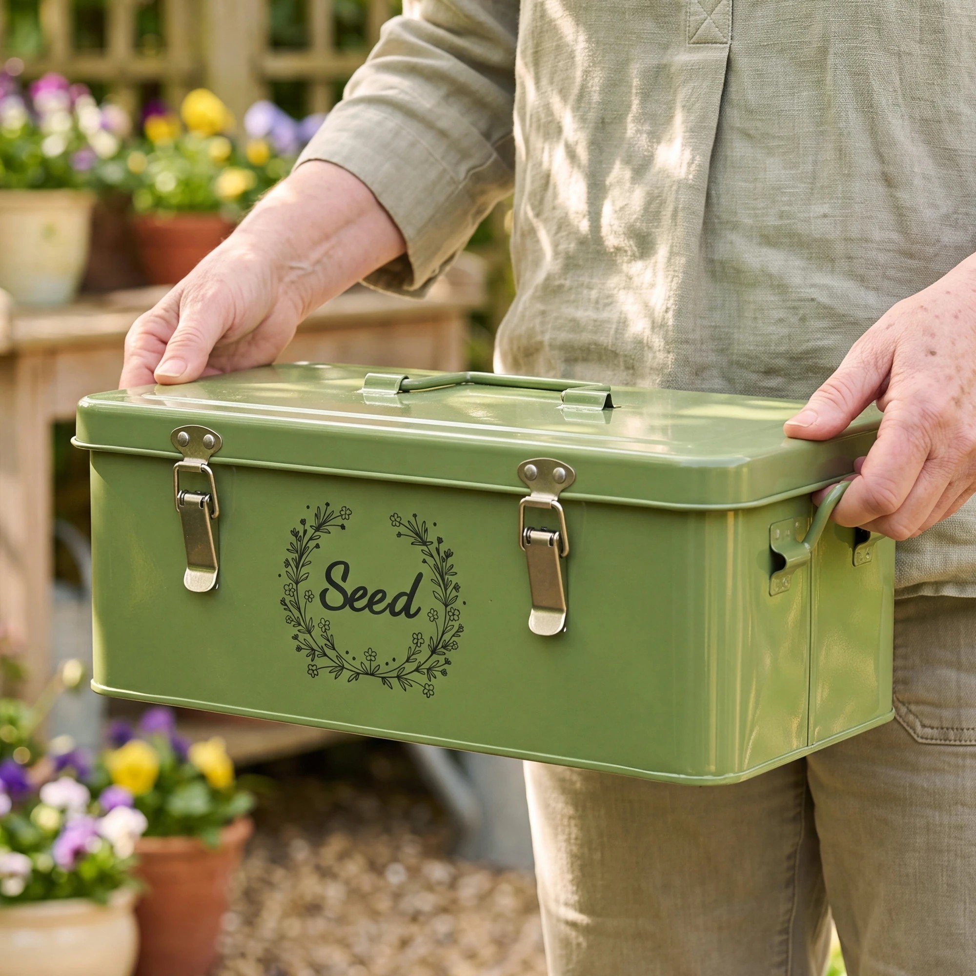 8 Toque Seed Storage Box 4-Compartment Organiser Metal Seed Box Deep Green, 8 of 8