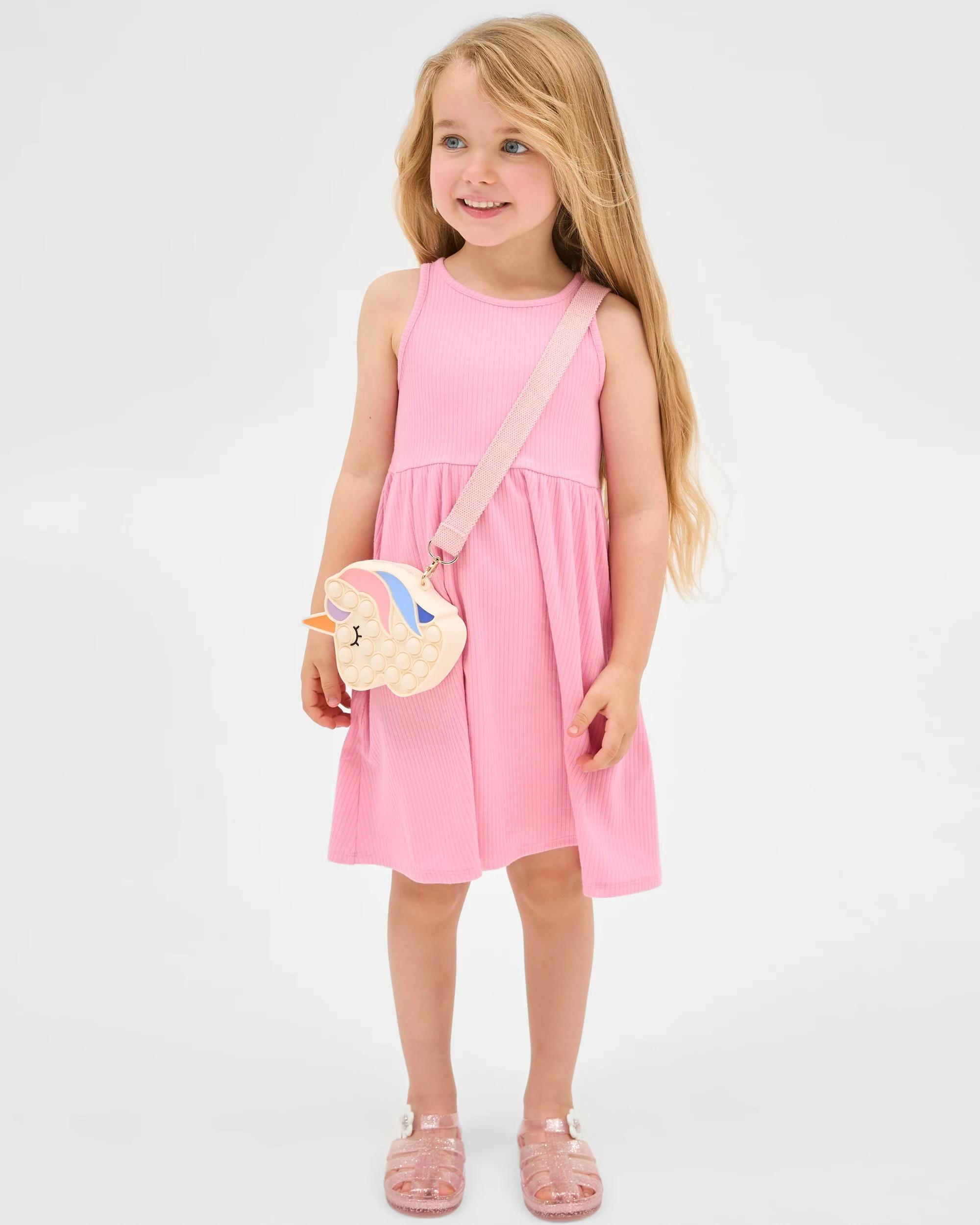 3 Target Kids Australian Cotton Print and Rib 2 Pack Dress PINK/BLUE RAINBOW, 3 of 7