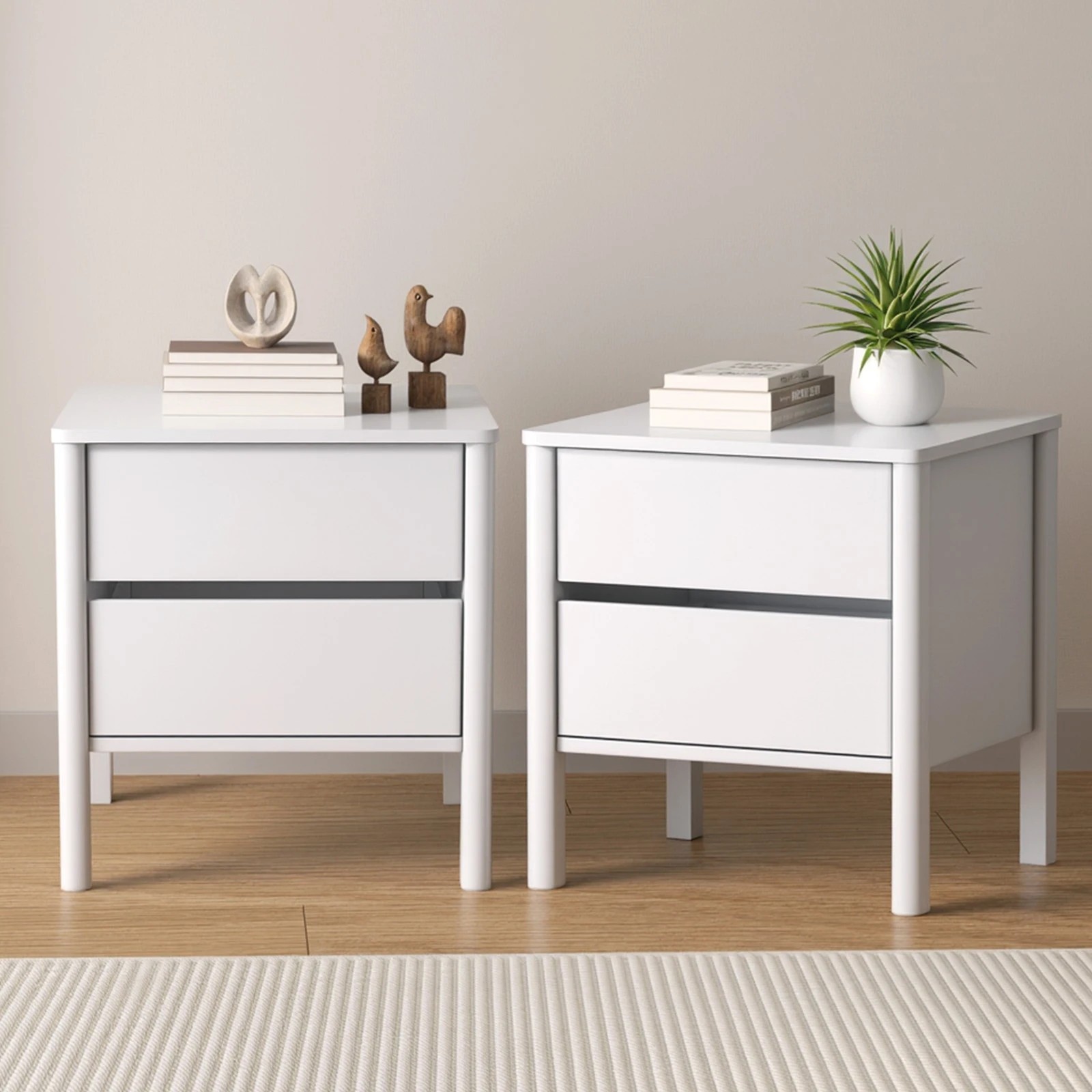 3 Oikiture 2x Bedside Table 2 Drawers Side Table Nightstand Handle-free - White, 3 of 9