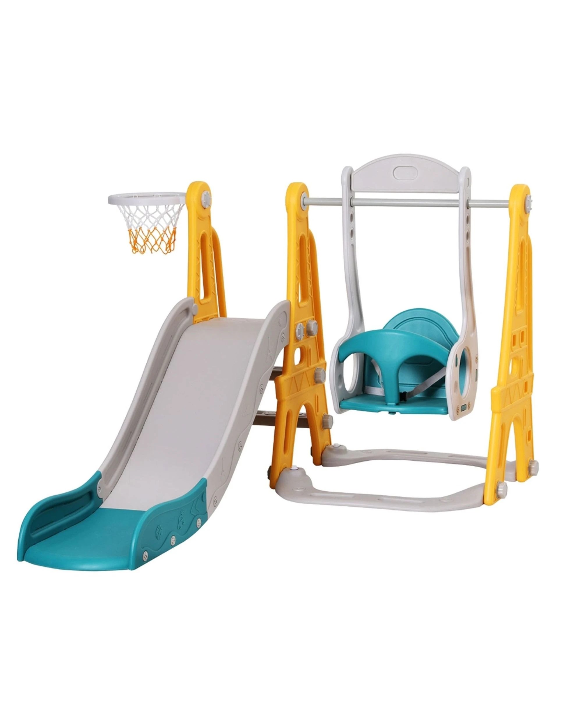 1 Keezi Kids Slide Swing Set Basketball Outdoor Toys Adjustable Height 140cm - Multi, 1 of 5