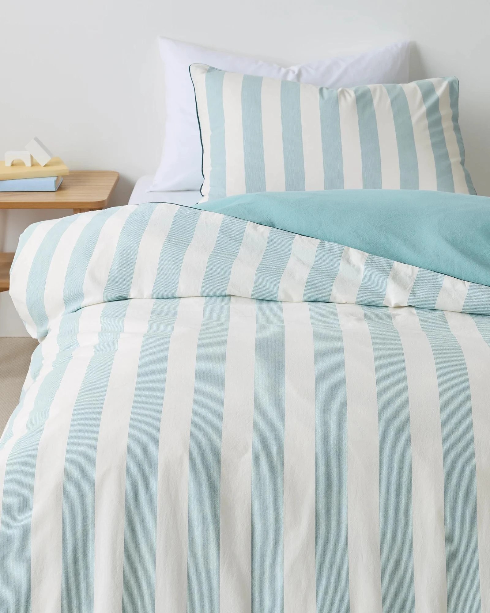 1 Arlo Stonewash Stripe Kids Quilt Cover Set - Single Bed - Blue, 1 of 6