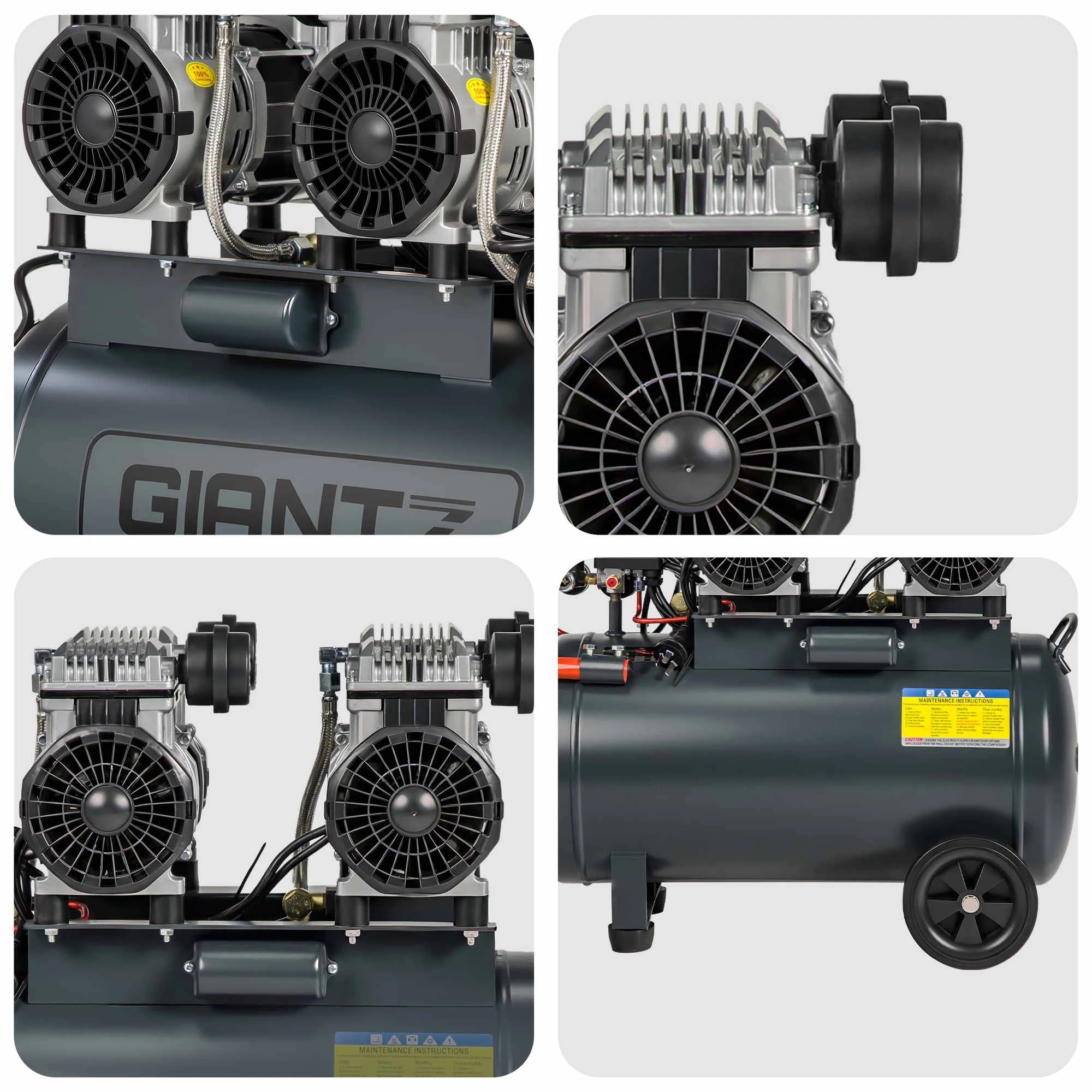 6 Giantz 50L Air Compressor Quiet 3.0HP Oil-Free Portable Tyre Inflator 200L/Min - Grey, 6 of 8