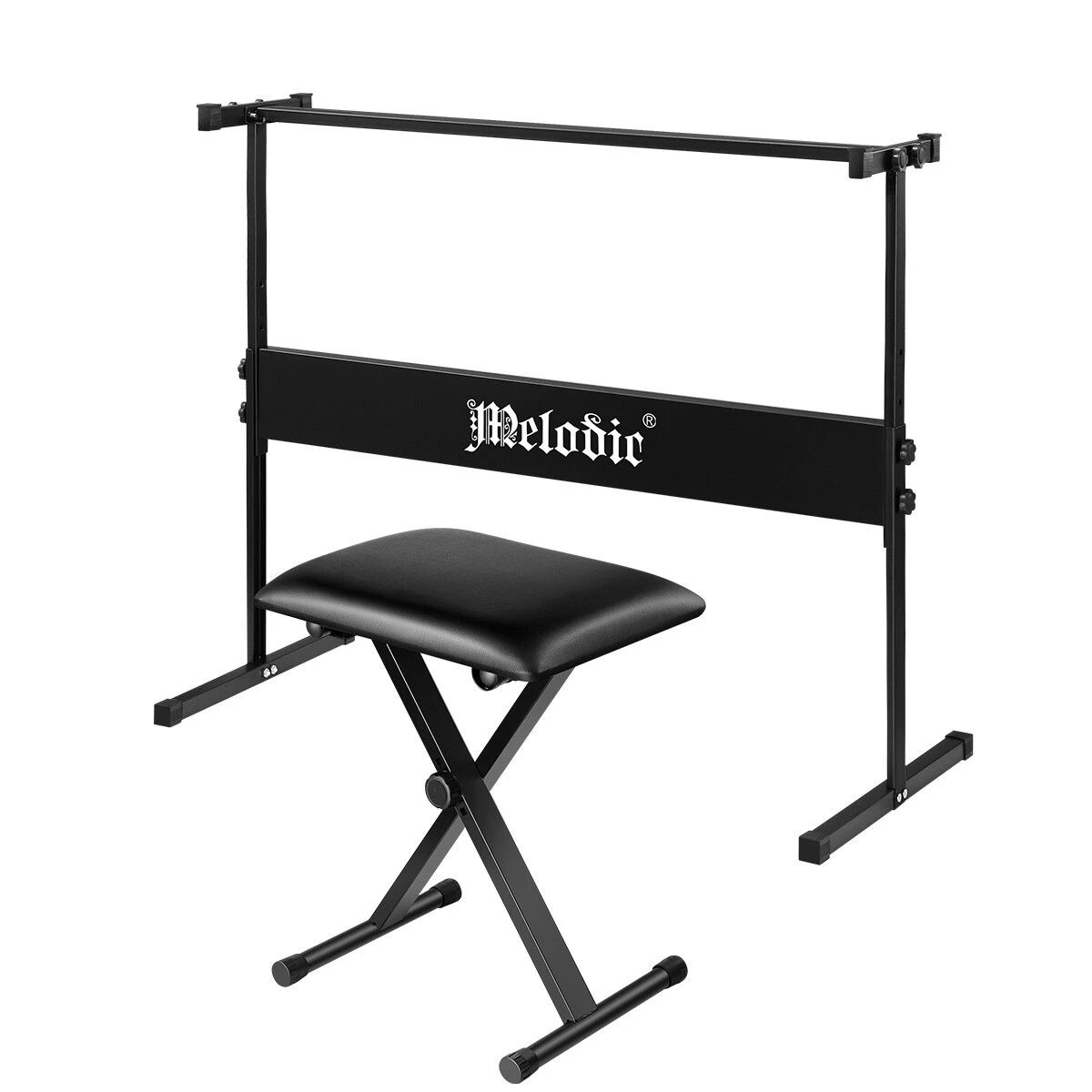 1 Melodic I Style Adjustable Keyboard Stand Folding Piano Stool Seat Chair Set, 1 of 4