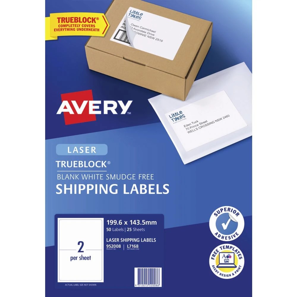 2 Avery 2UP Inkjet Laser Shipping Labels White 25 Sheets, 2 of 8
