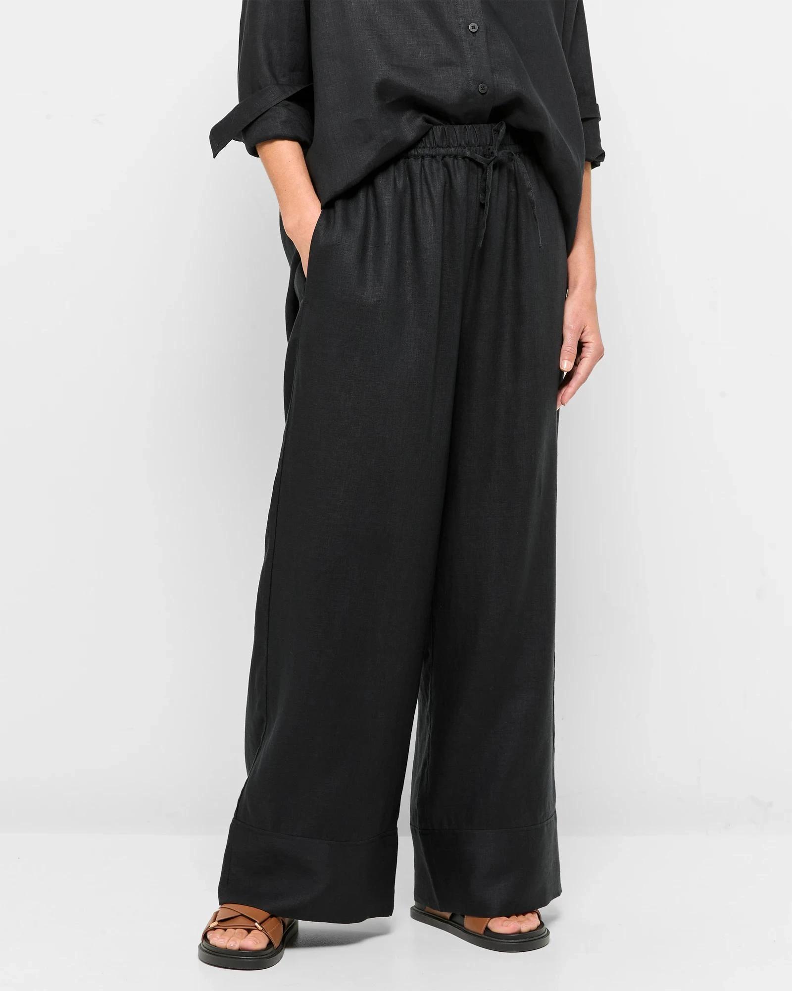 2 Target European Linen Wide Leg Pants BLACK, 2 of 5