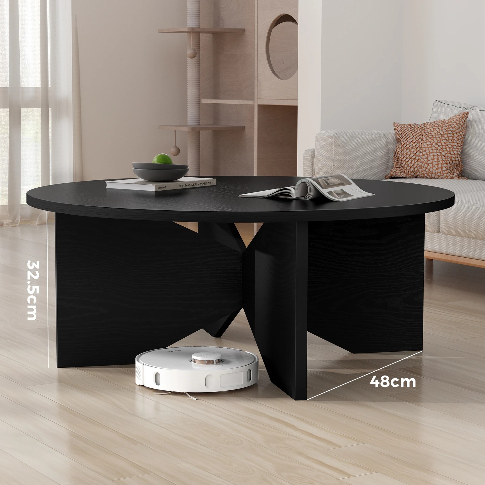 4 Alfordson Coffee Table Modern Round Table X-shape Wooden Legs Living Room - Oak, 4 of 10