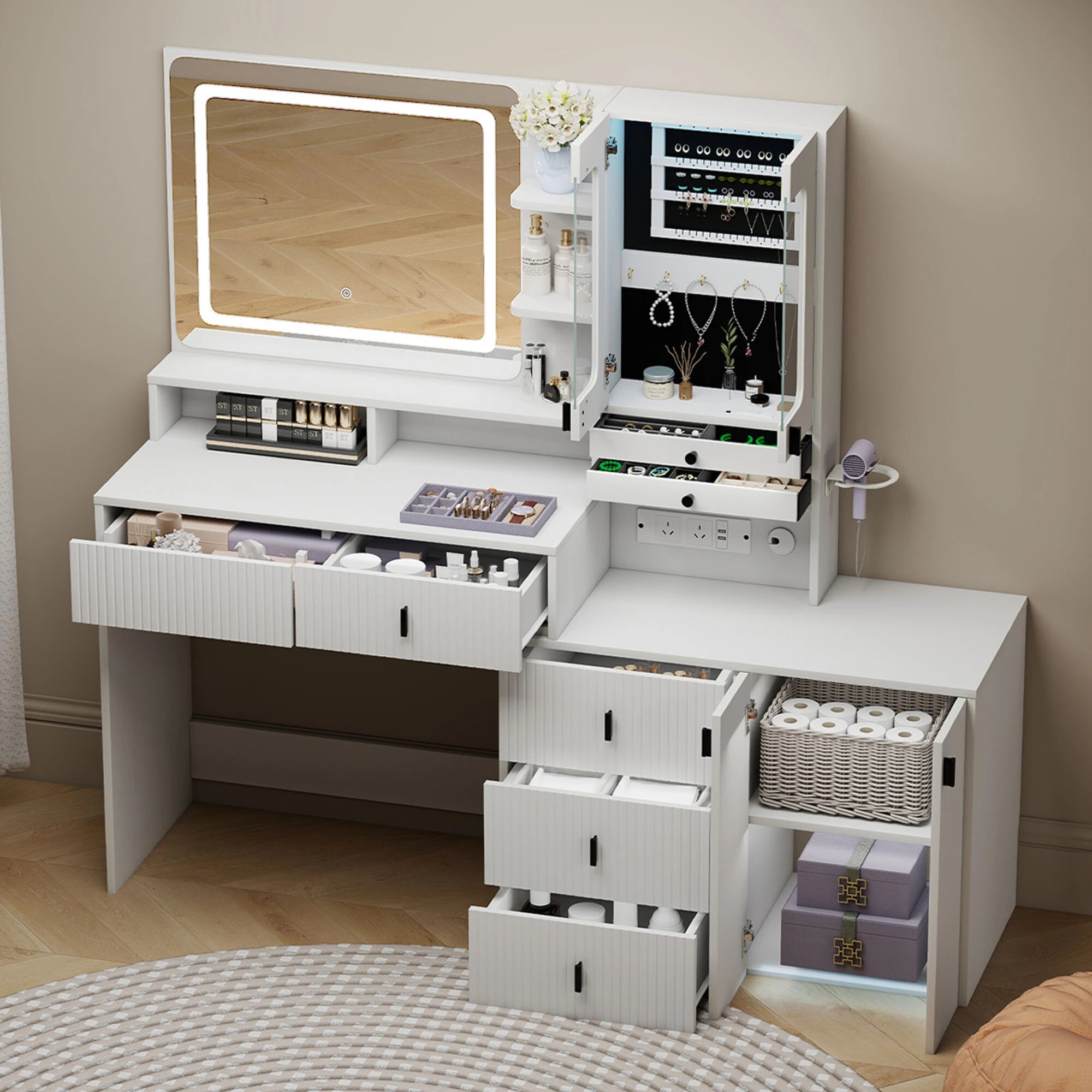 7 Levede Dressing Table Vanity Desk With Mirror And Lights - White, 7 of 9