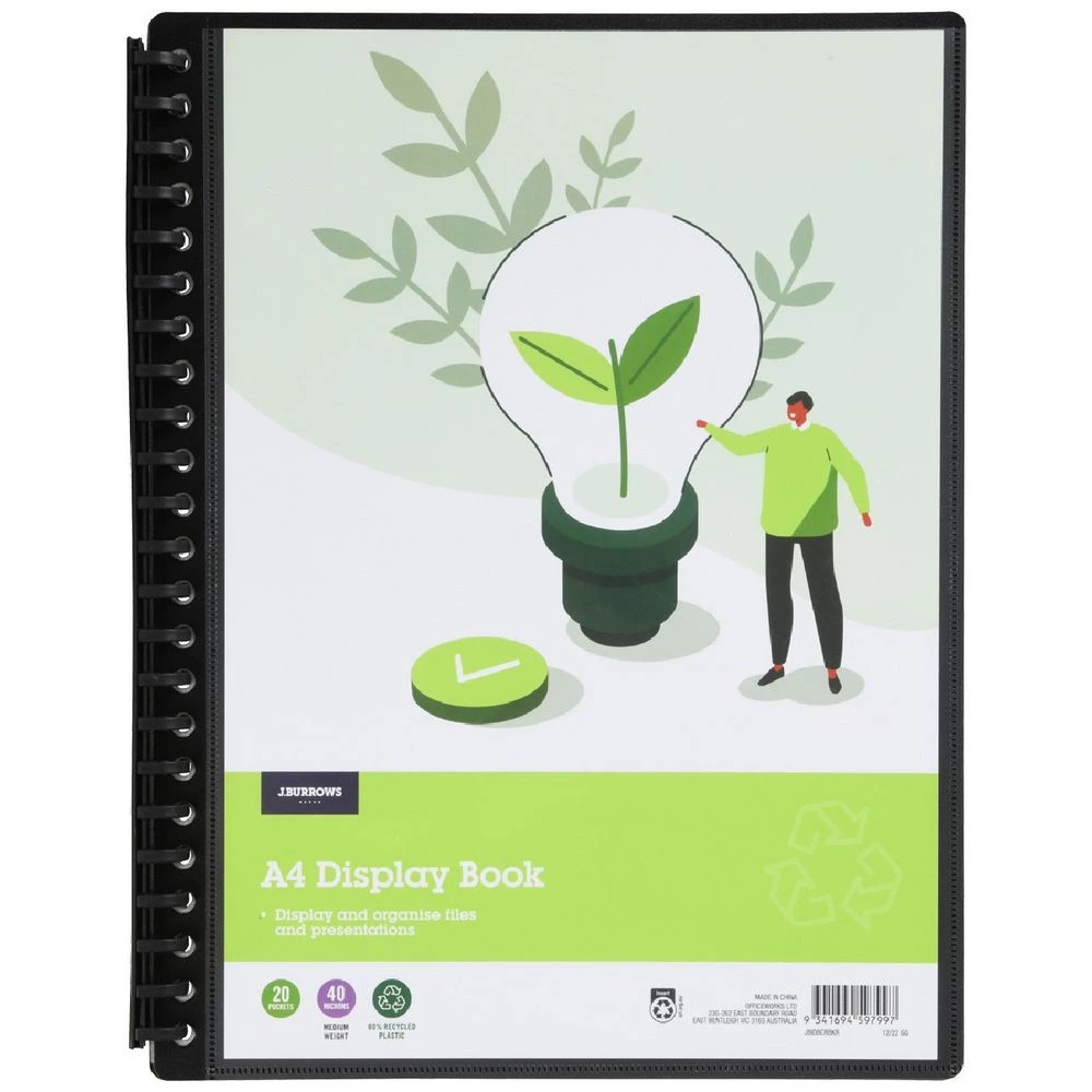 1 J.Burrows A4 Display Book 20 Pockets Clear/Black, 1 of 4