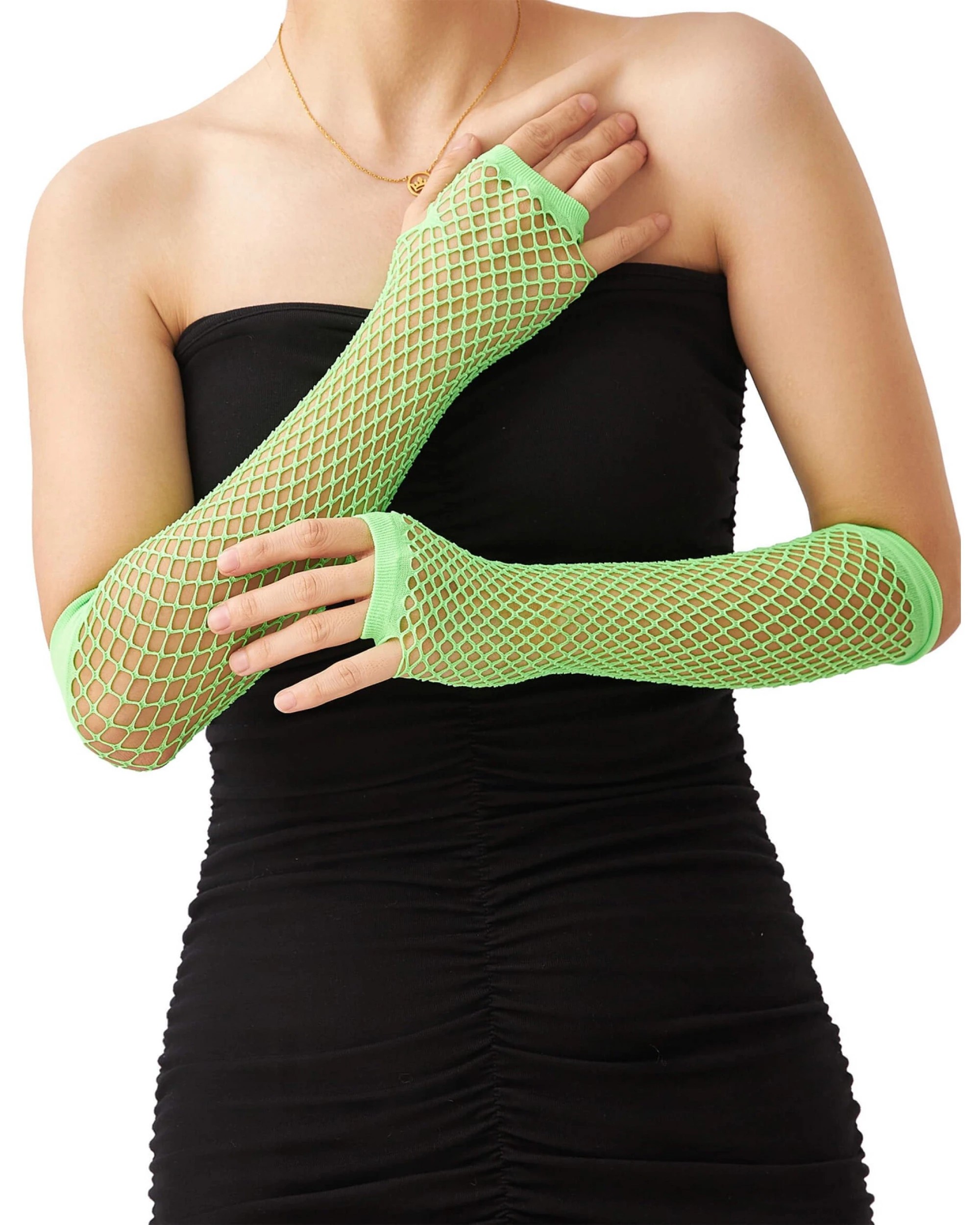 2 BR Costumes Fingerless Fishnet Gloves for Costume and Dance, Elbow Length, 2 of 3
