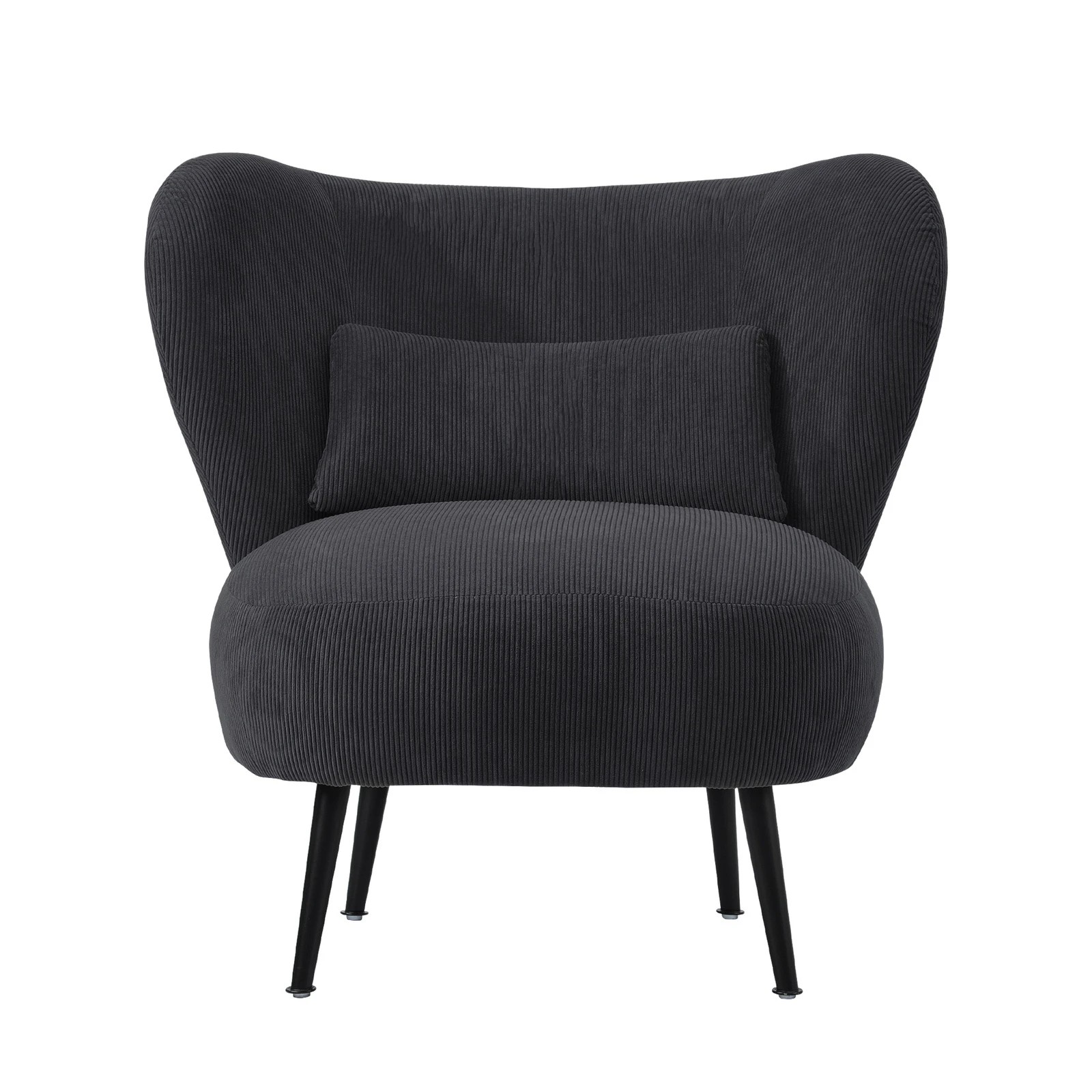 7 Oikiture 2x Armchair Lounge Chair With Lumbar Pillow Wingback Velvet
 - Charcoal, 7 of 10
