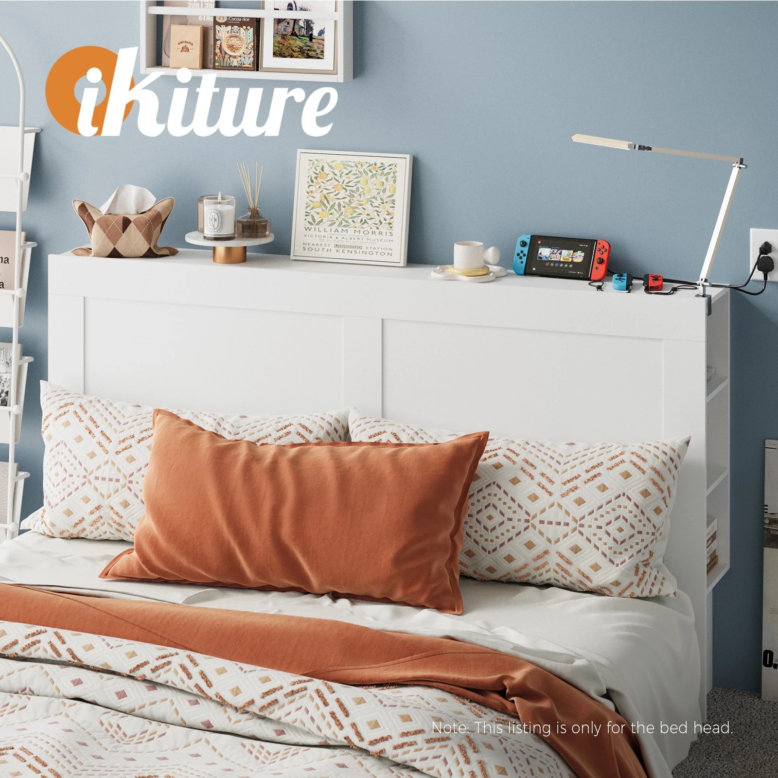 5 Oikiture Headboard Bed Head Queen Size Bedhead With Storage Shelves
 - White, 5 of 10