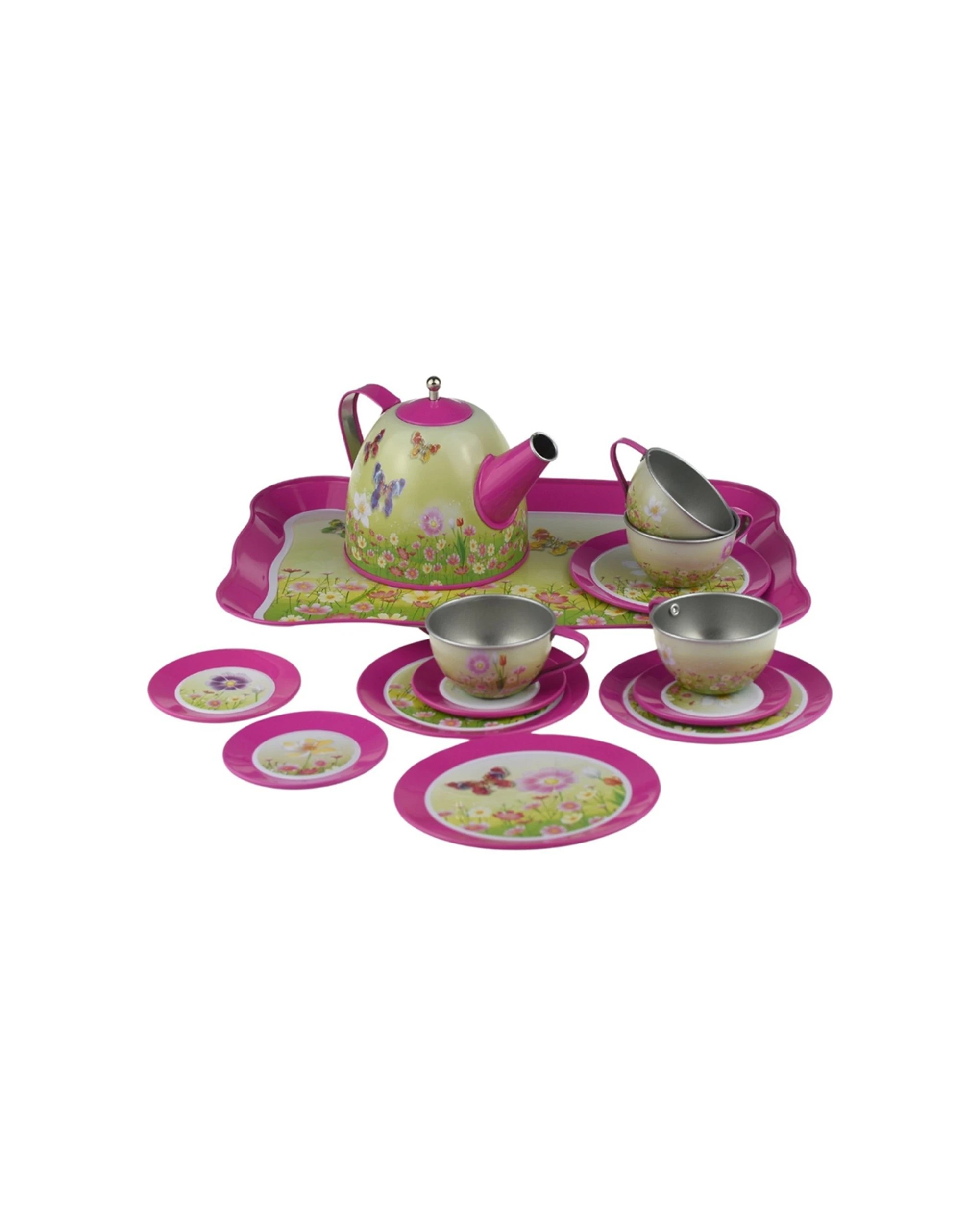 3 Kaper Kidz 15pc Butterfly Tin Tea Set Kids Pretend Play Toy - Pink, 3 of 6