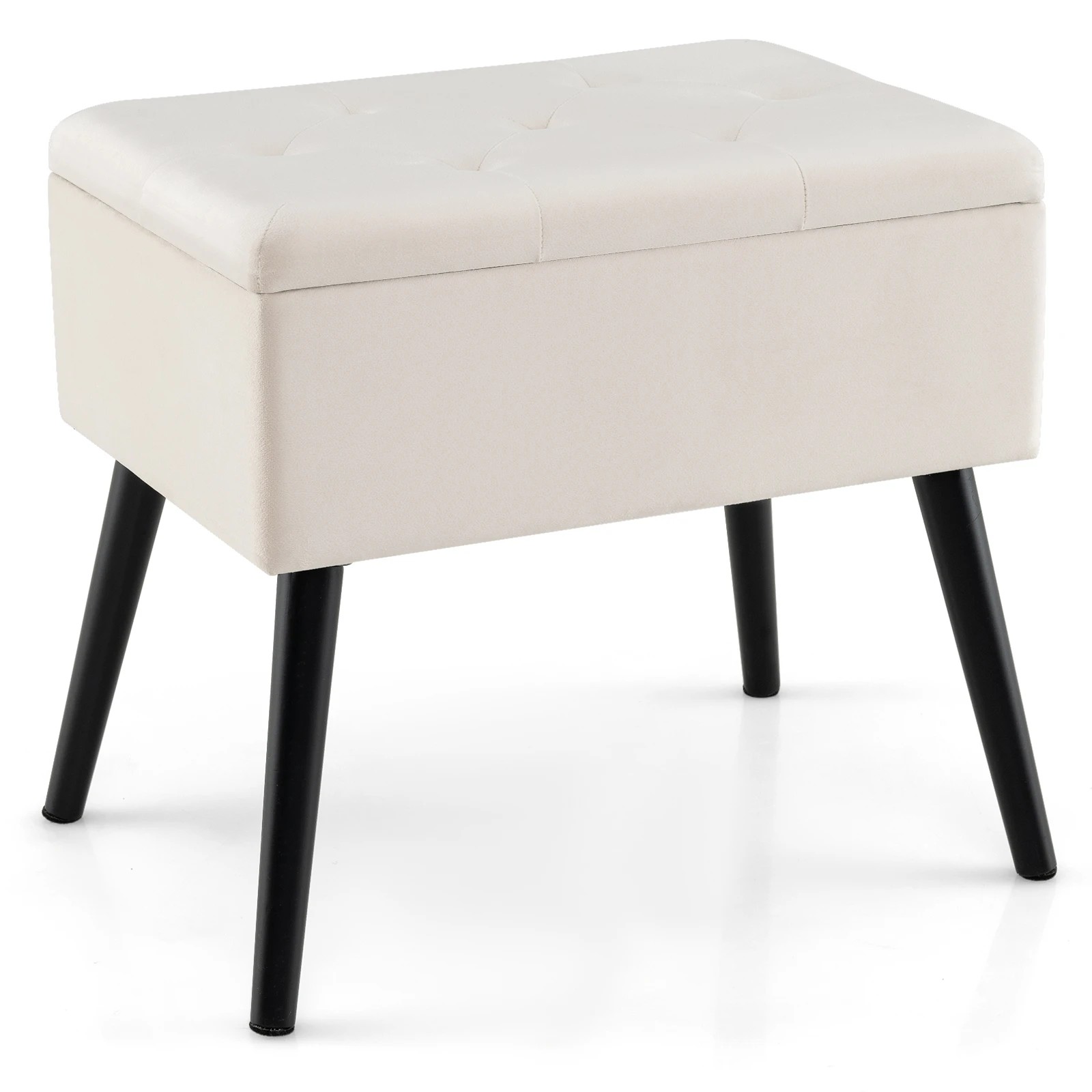 1 Costway Velvet Storage Ottoman Vanity Stool Flip Top Bench Padded Footrest Seat Chair Storage Box - Beige, 1 of 4