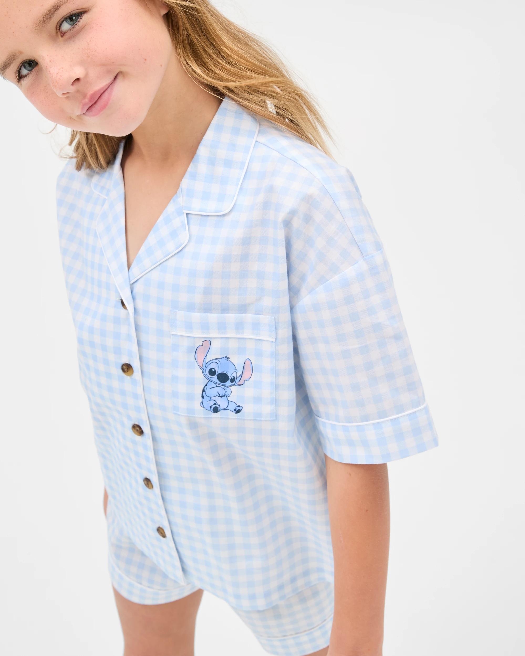 1 Disney Stitch Disney Lilo & Stitch Australian Cotton Older Girls Short Pyjama Set BLUE GINGHAM, 1 of 7