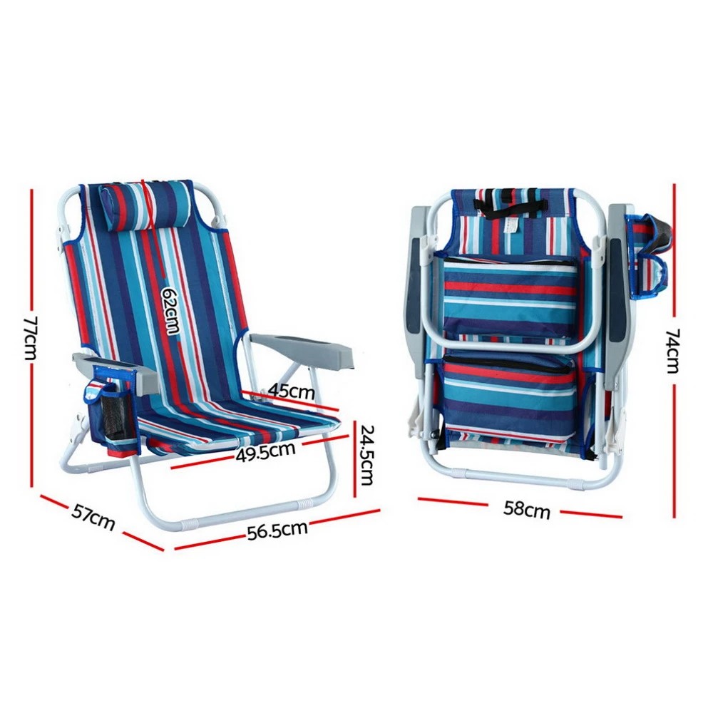 2 Gardeon Outdoor Chairs Beach Chair Backpack Cooler Storage Lightweight Fishing - Multi, 2 of 6