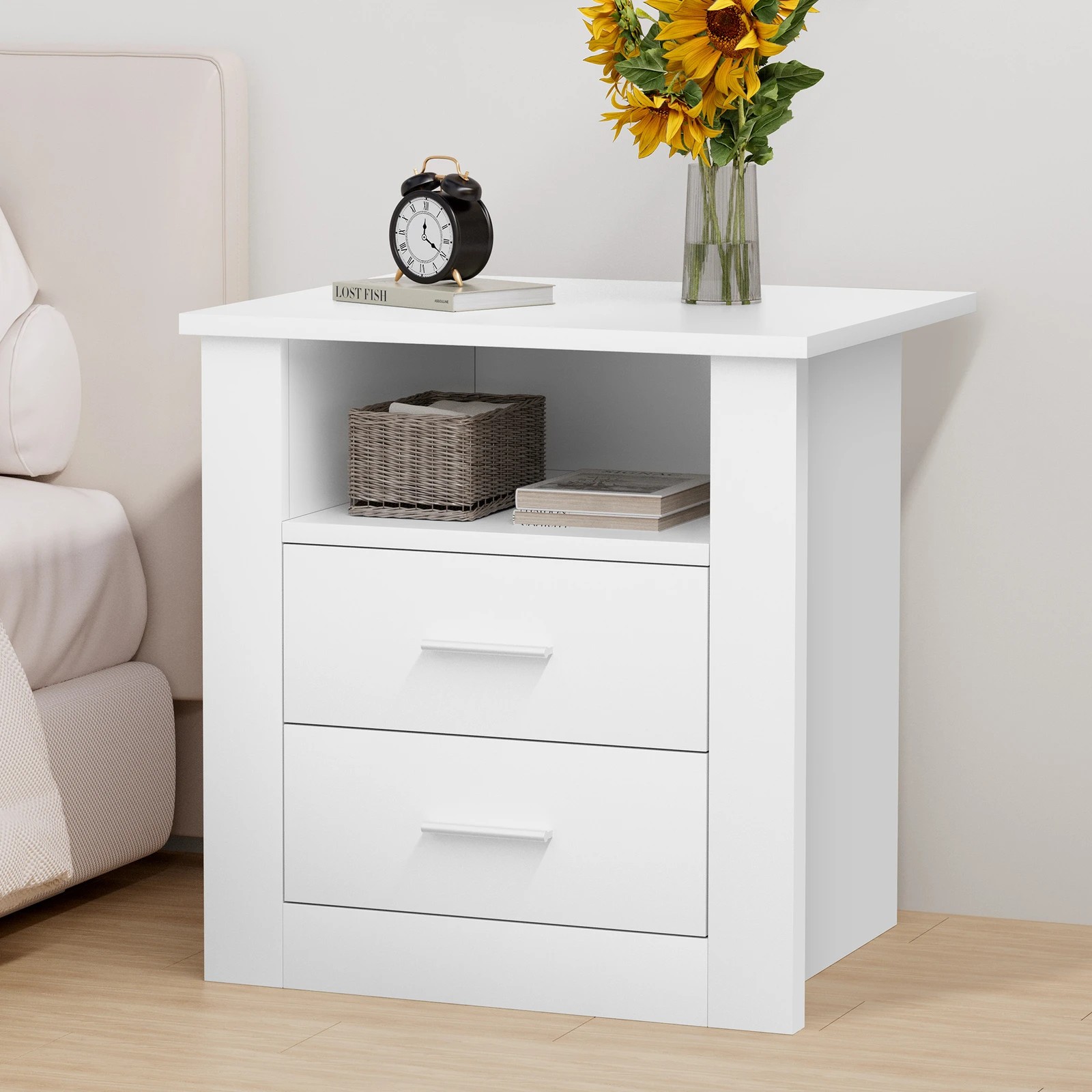5 Alfordson 2x Bedside Table Nightstand Storage Cabinet Side Table Classic - White, 5 of 10